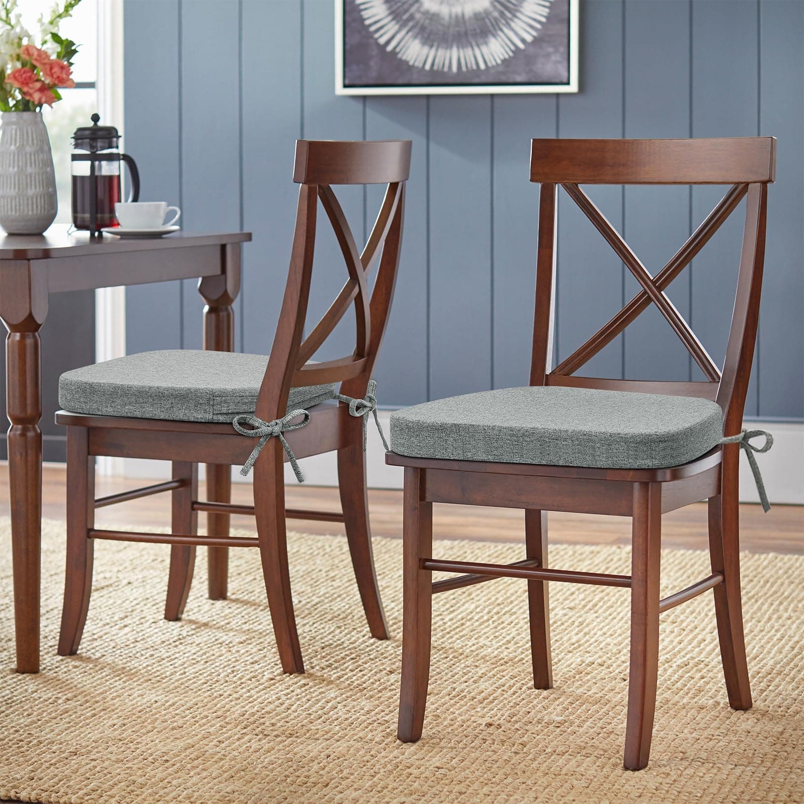 Shinnwa Set of 4 Kitchen Chair Seat Cushions Non-Slip Removable Strap Washable 1 - Thumbnail 7