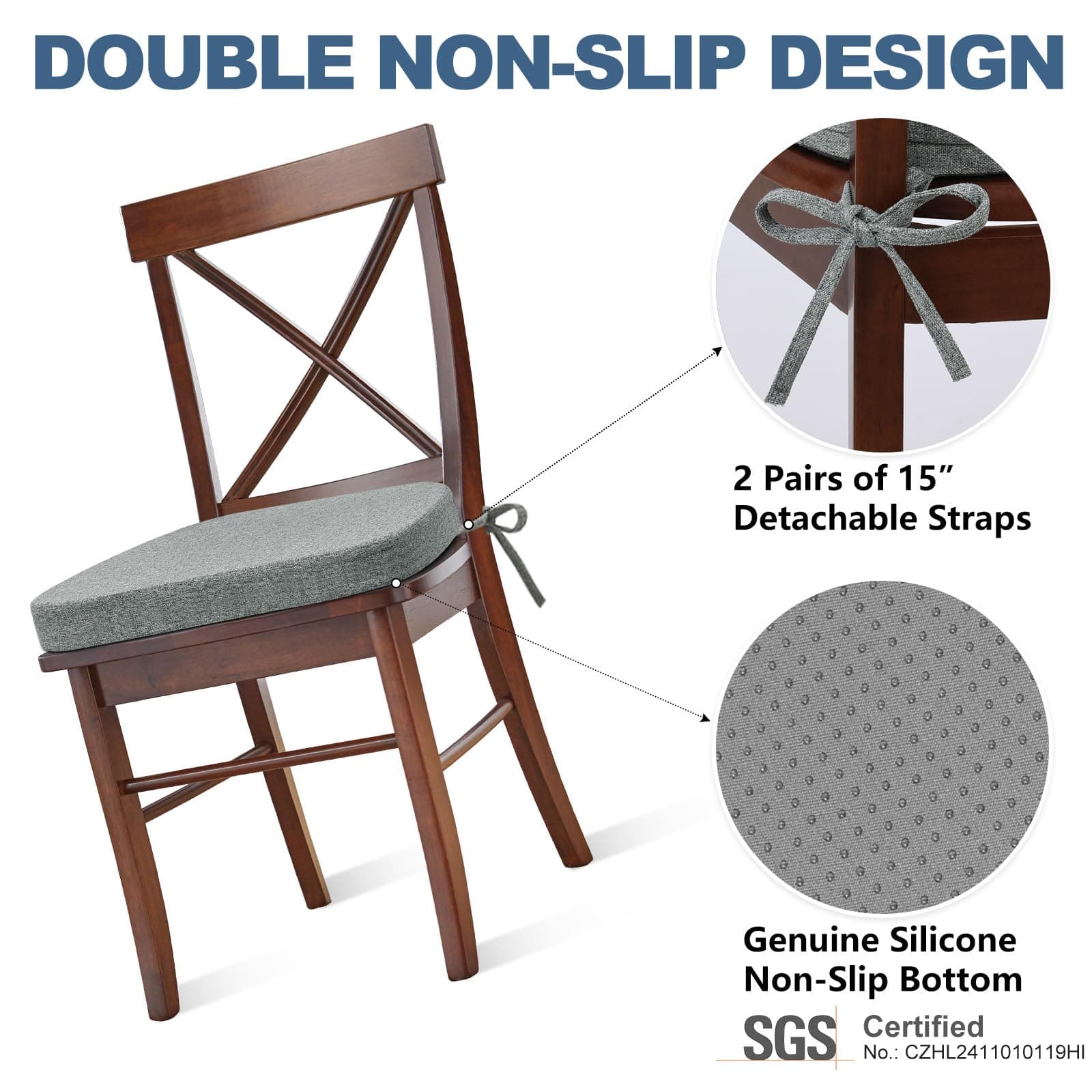 Shinnwa Set of 4 Kitchen Chair Seat Cushions Non-Slip Removable Strap Washable 1 - Thumbnail 6