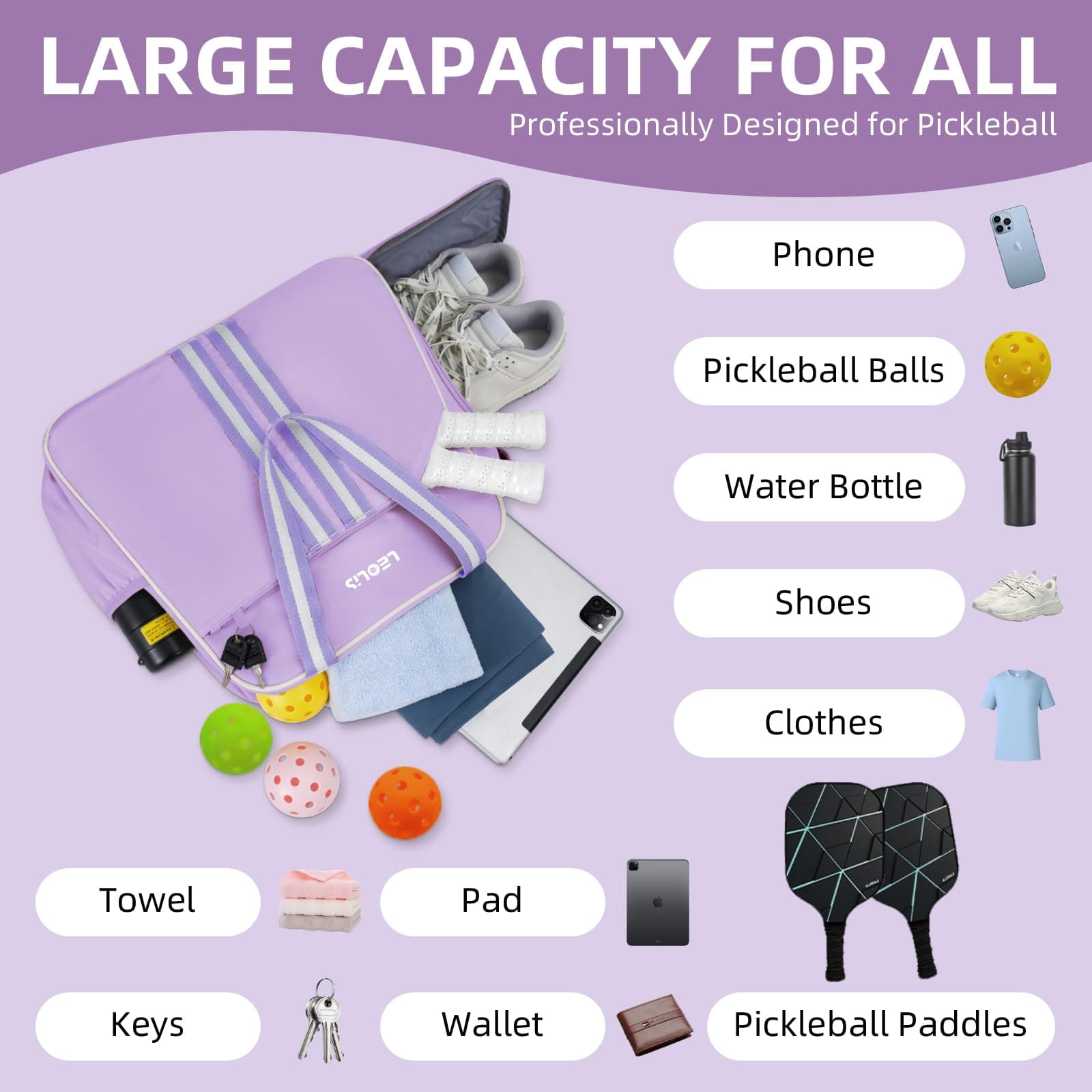 Pickleball Bag Pickle Ball Backpack for Women,Pickleball Accessory Tote Sport Eq - Thumbnail 2