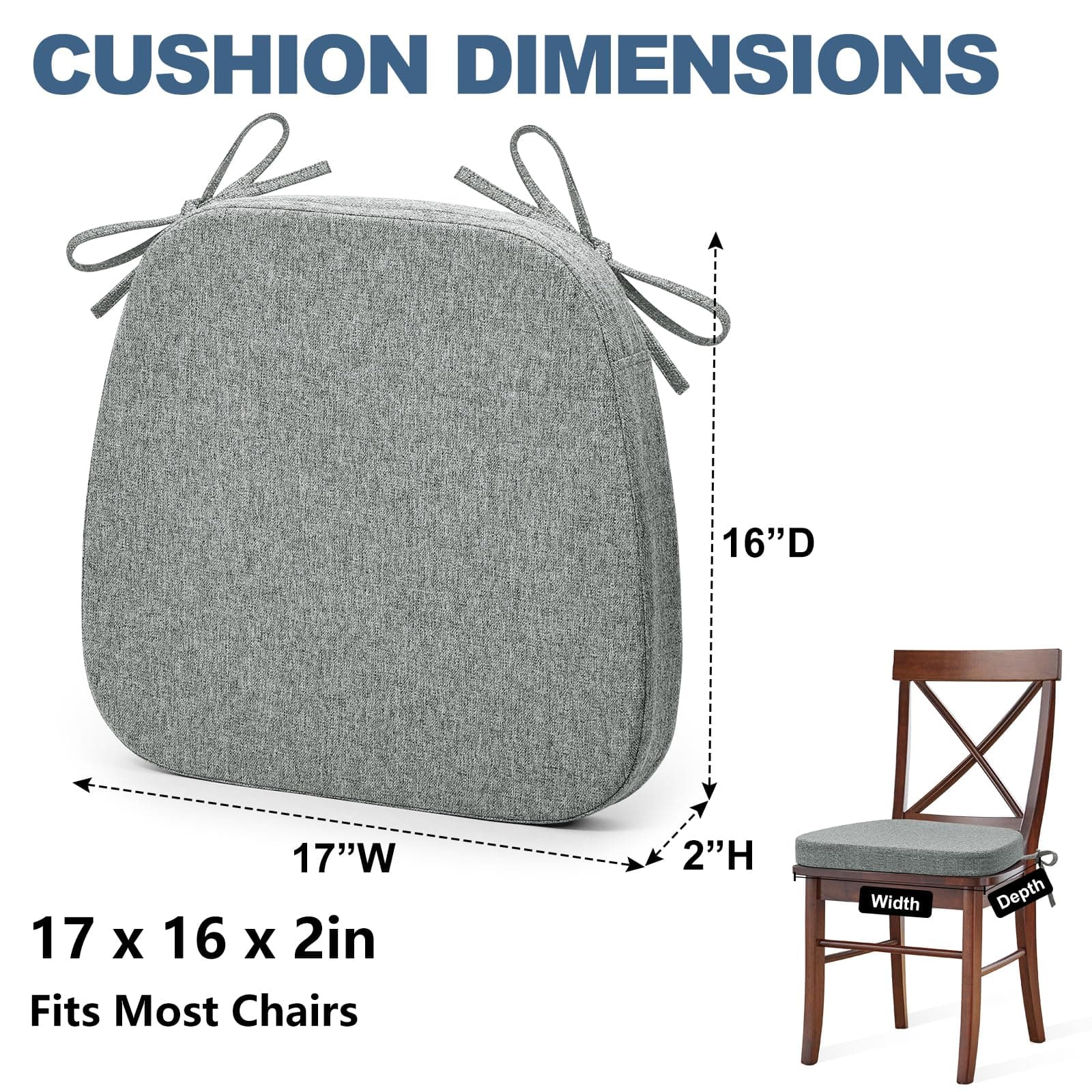 Shinnwa Set of 4 Kitchen Chair Seat Cushions Non-Slip Removable Strap Washable 1 - Thumbnail 5