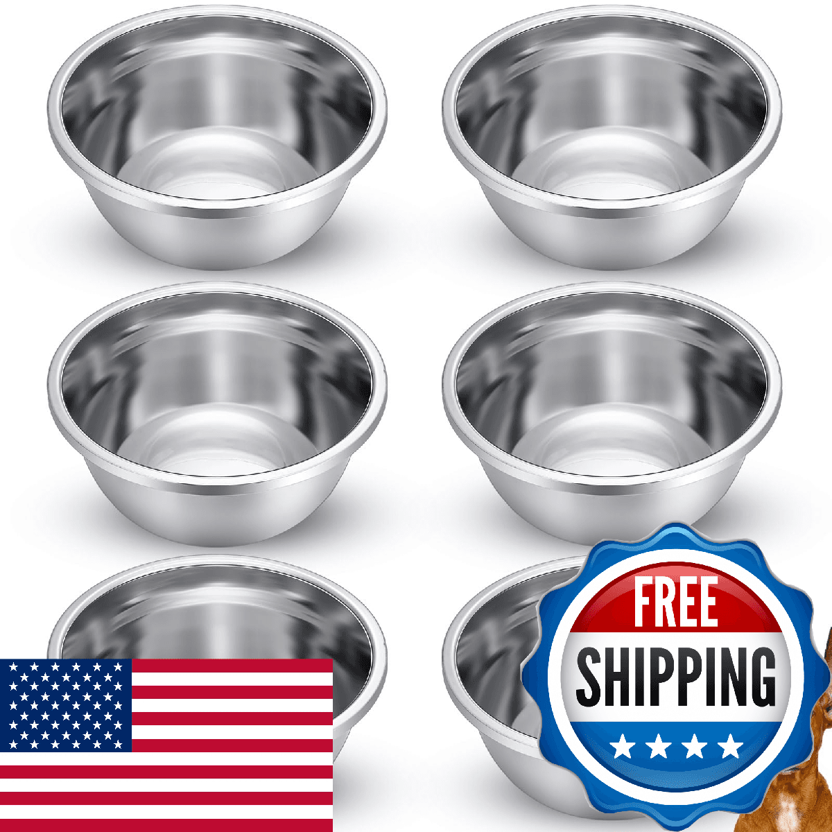 Ziliny 6 Pcs 8 Cup Metal Dog Bowls Stainless Steel Thickened Food Bowls Travel K - Image 1