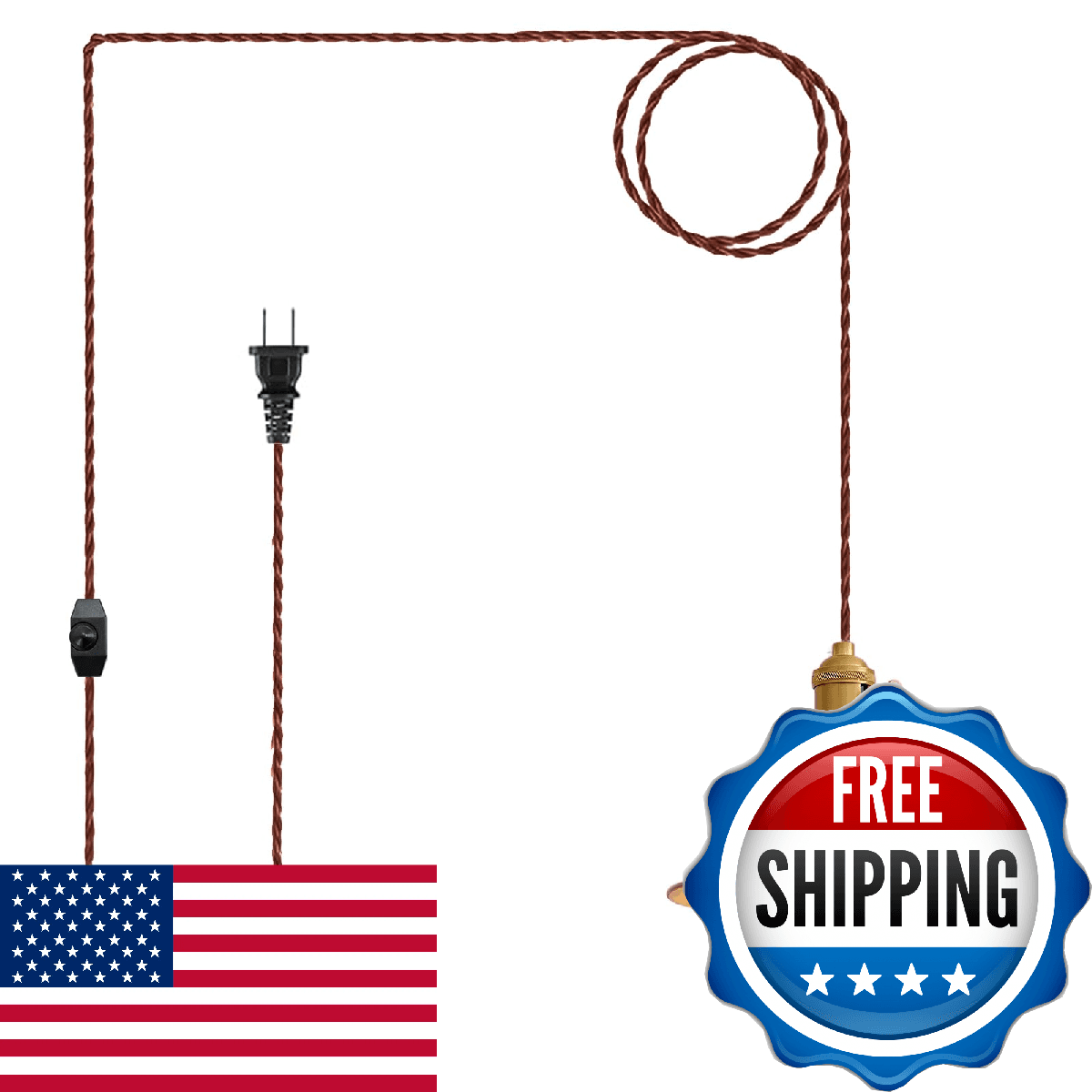 Oyisen Hanging Light Plug in,Vintage Hanging Lamp Plug in with Rusted Copper 8.2 - Image 1