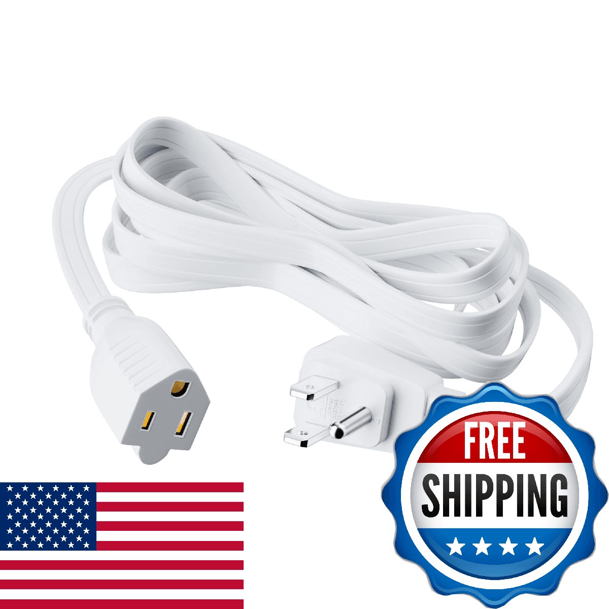 Adoreen 14/3 Gauge Flat Appliance Power Extension Cord 30 Ft White, 3 Prong Flat - Image 1