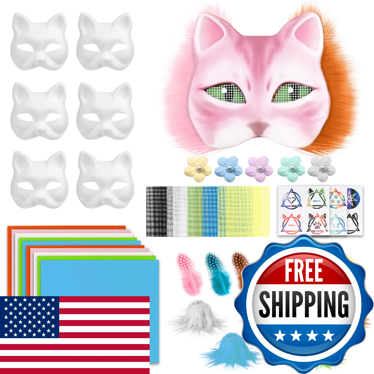 Giftota 79 Pcs DIY Cat Therian Mask Kit - DIY Fox Masks for Halloween Christmas - Image 1