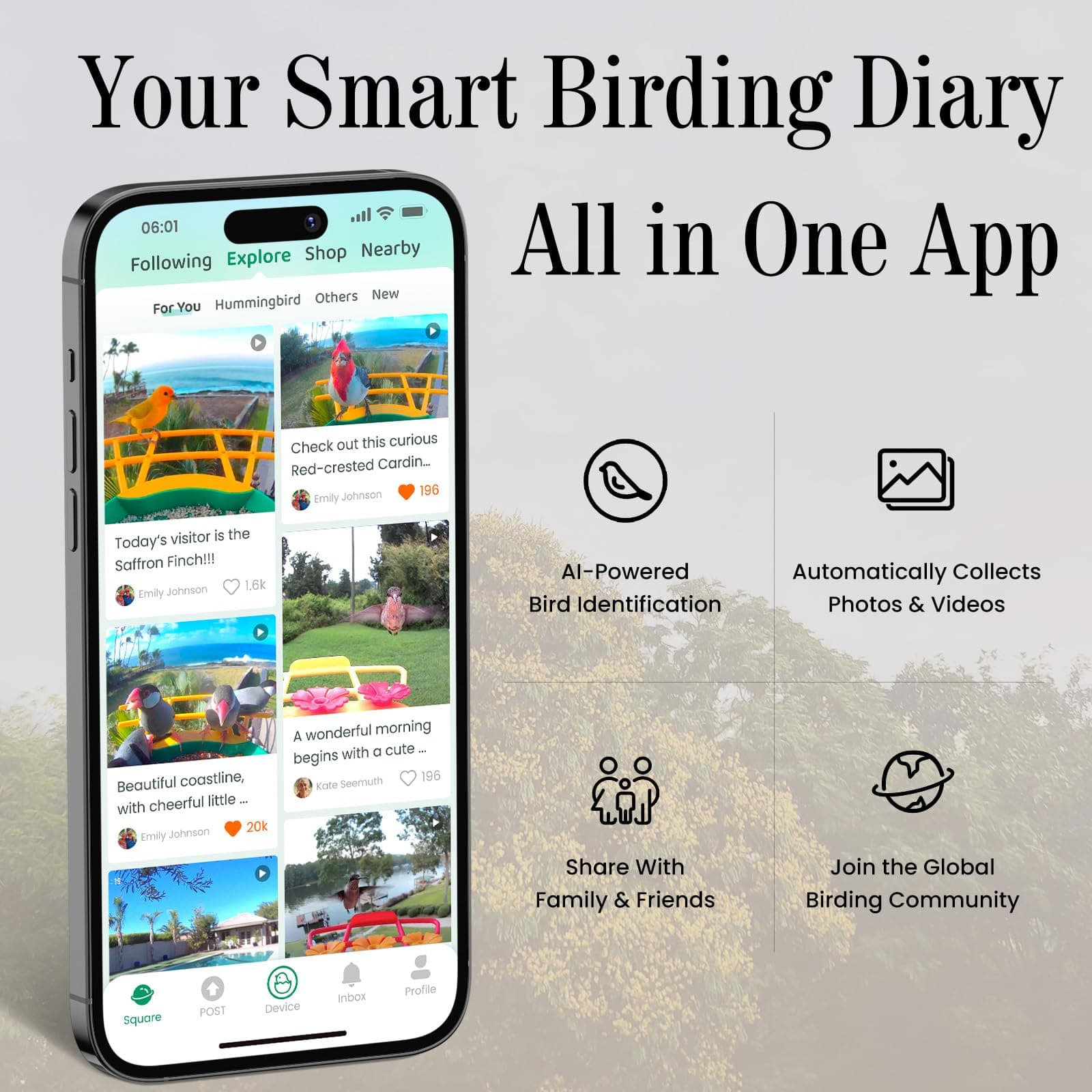 Richbird Smart Window Bird Feeder Camera with AI, Modern Design for Panoramic Vi - Thumbnail 3