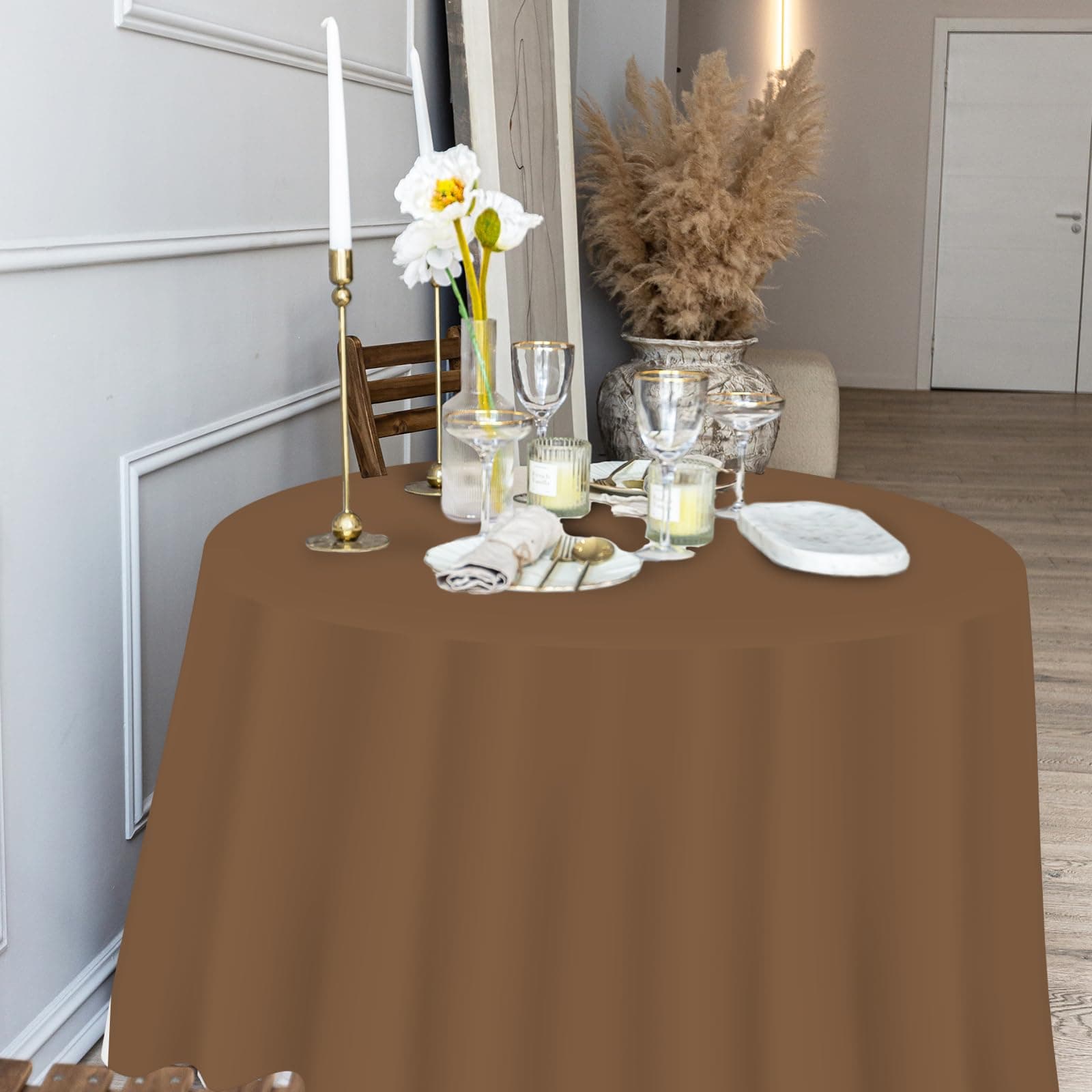 Whaline 16 Pcs Brown Gradient Plastic Tablecloth 4 Colors Round Table Cover Wate - Thumbnail 5