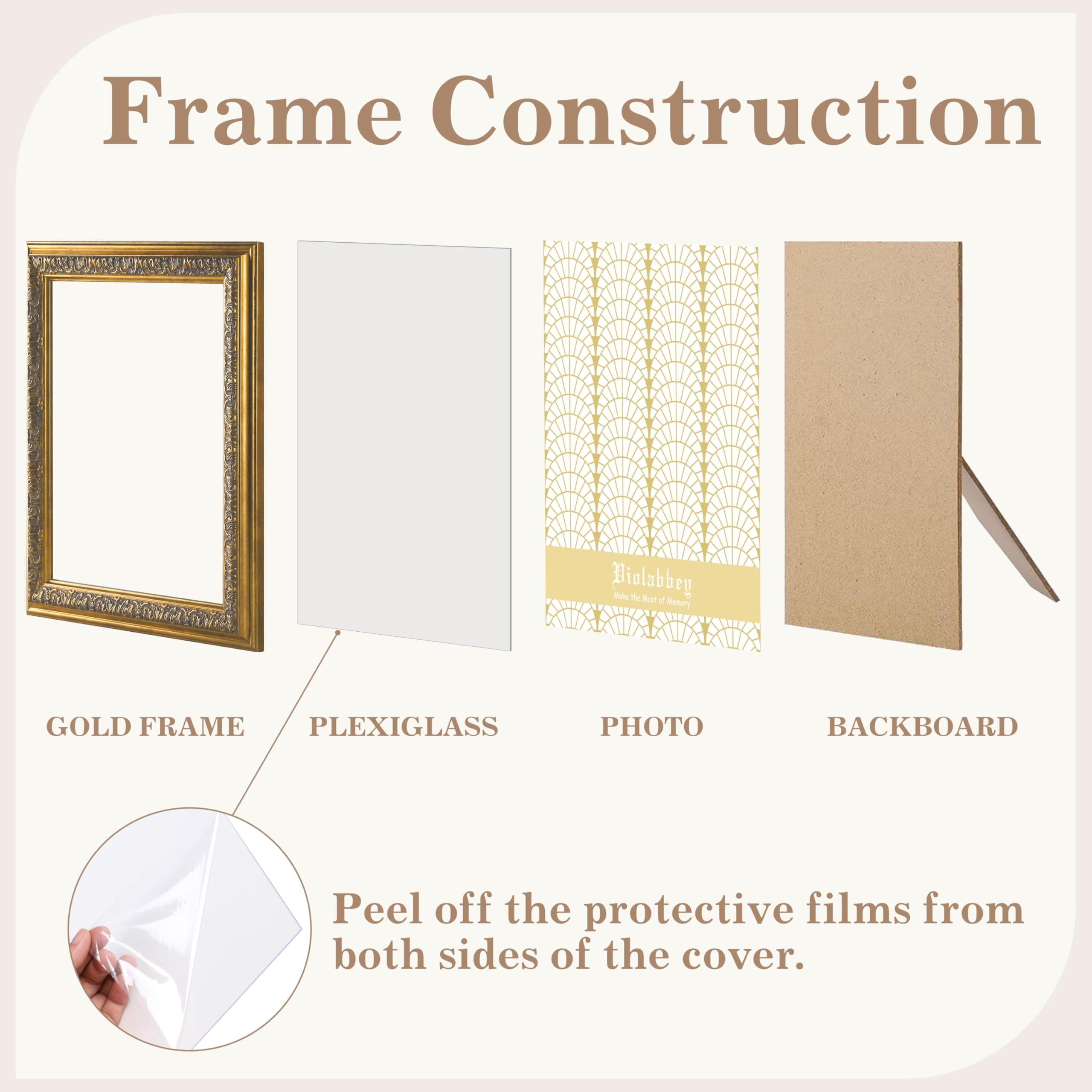VIOLABBEY 20x24 Gold Vintage Ornate Picture Photo Frame, No Mat - Thumbnail 3