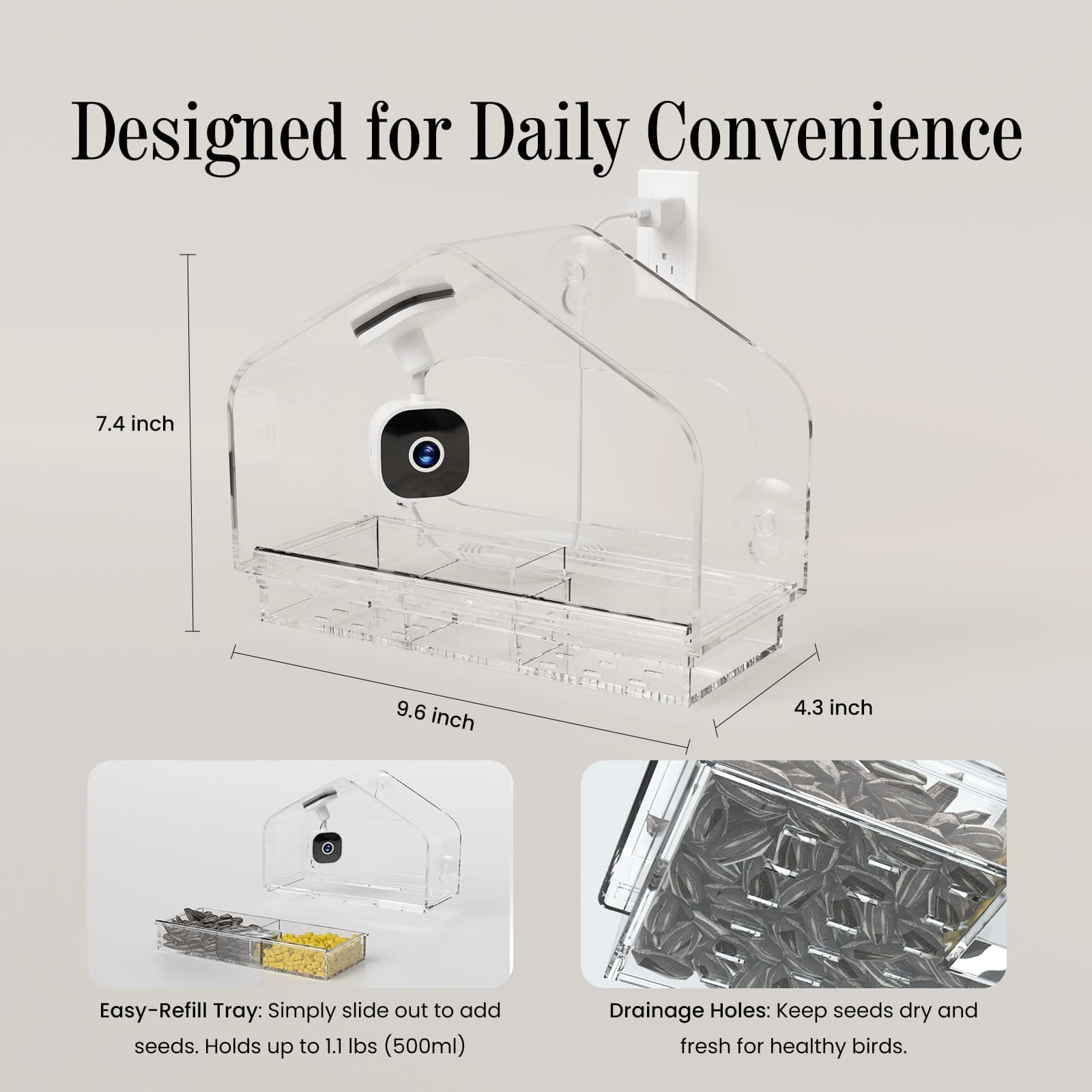 Richbird Smart Window Bird Feeder Camera with AI, Modern Design for Panoramic Vi - Thumbnail 8