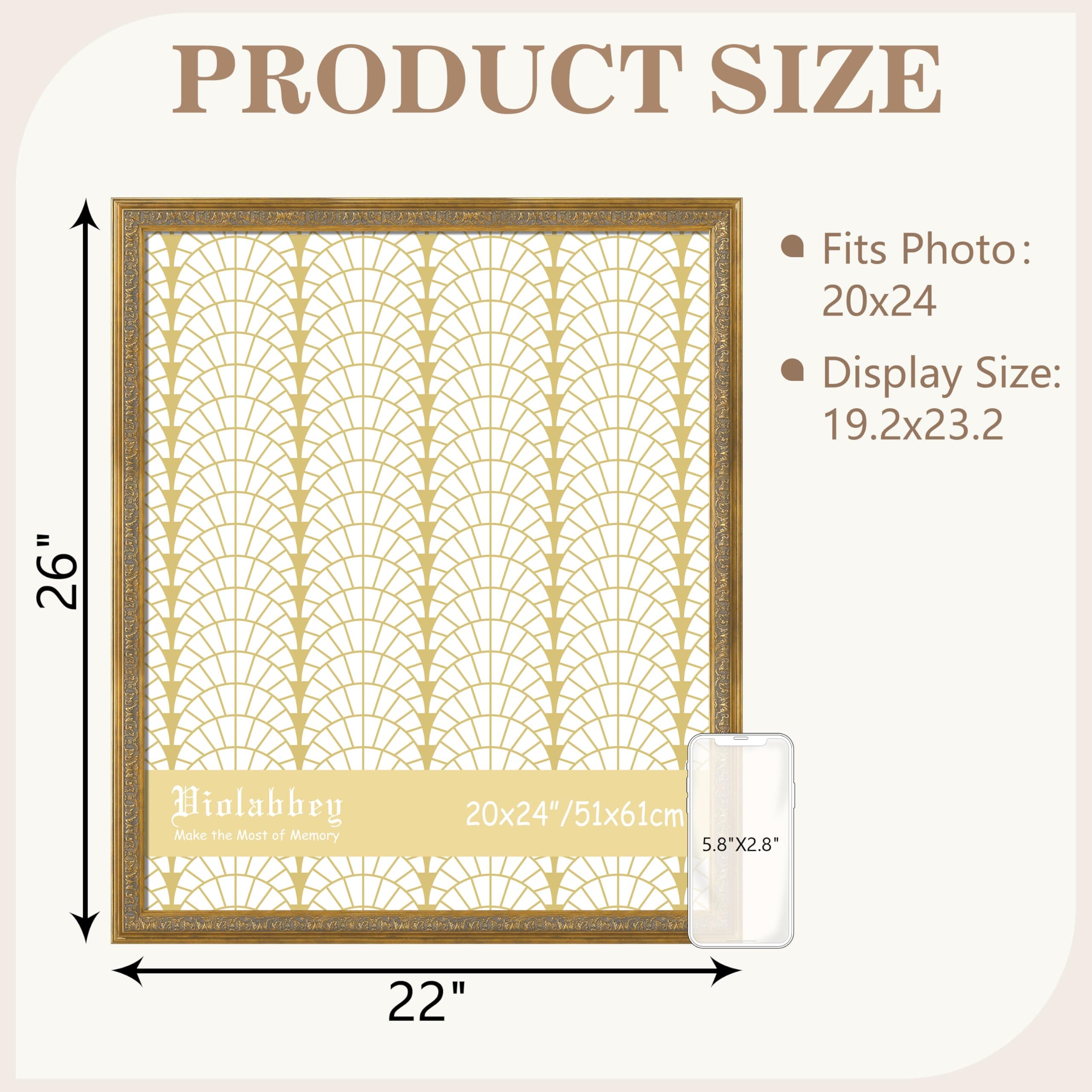 VIOLABBEY 20x24 Gold Vintage Ornate Picture Photo Frame, No Mat - Thumbnail 2