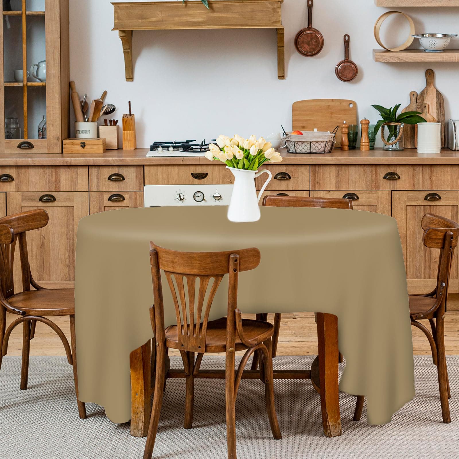 Whaline 16 Pcs Brown Gradient Plastic Tablecloth 4 Colors Round Table Cover Wate - Thumbnail 6