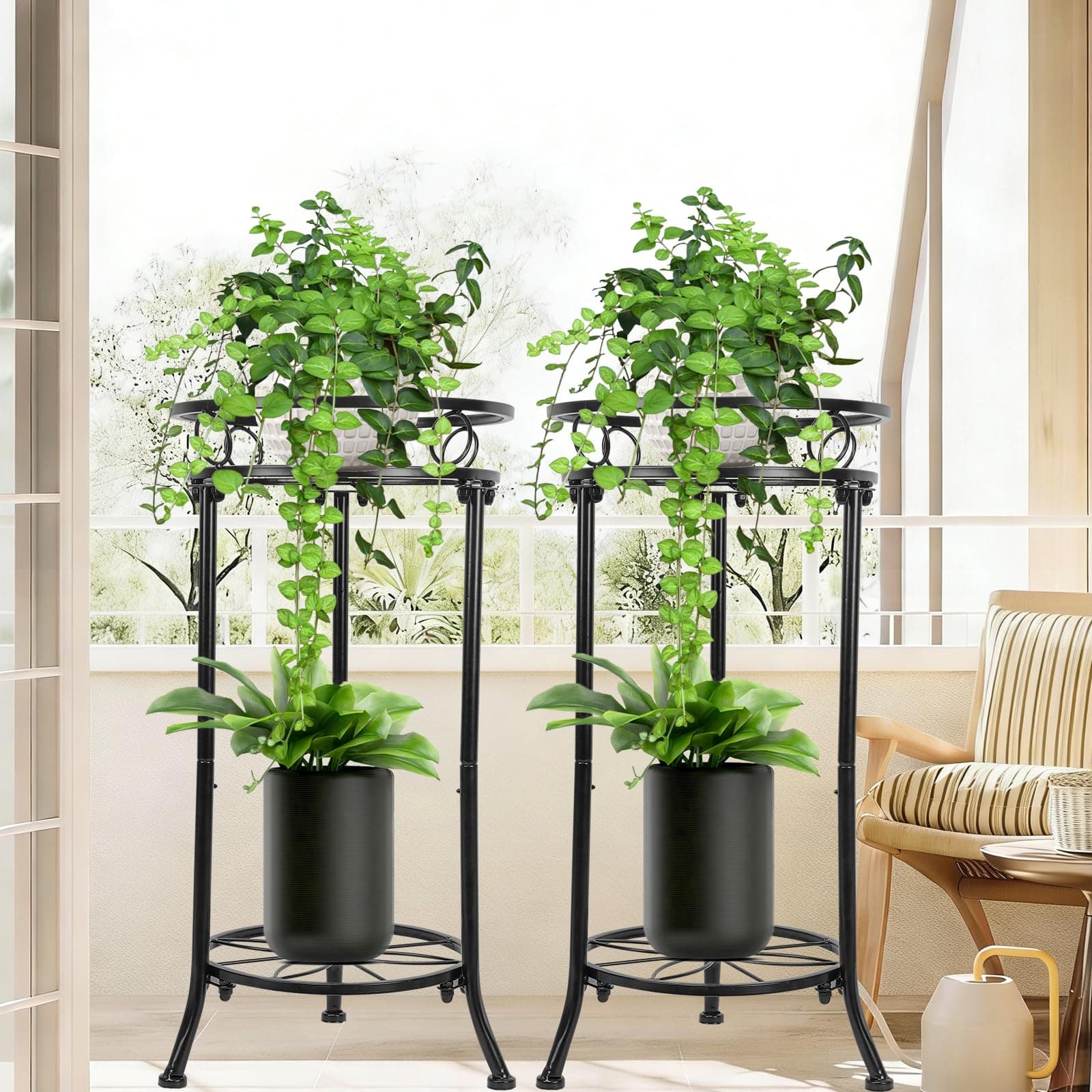 THKFUL 2Pack Plant Stand Indoor Outdoor 20.3in Heavy Duty Metal Pot Plant Stands