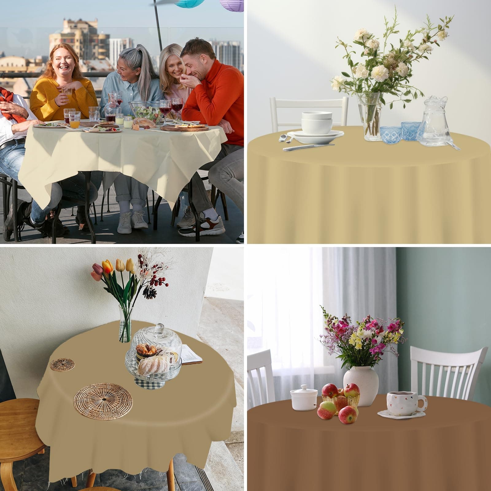 Whaline 16 Pcs Brown Gradient Plastic Tablecloth 4 Colors Round Table Cover Wate - Thumbnail 7