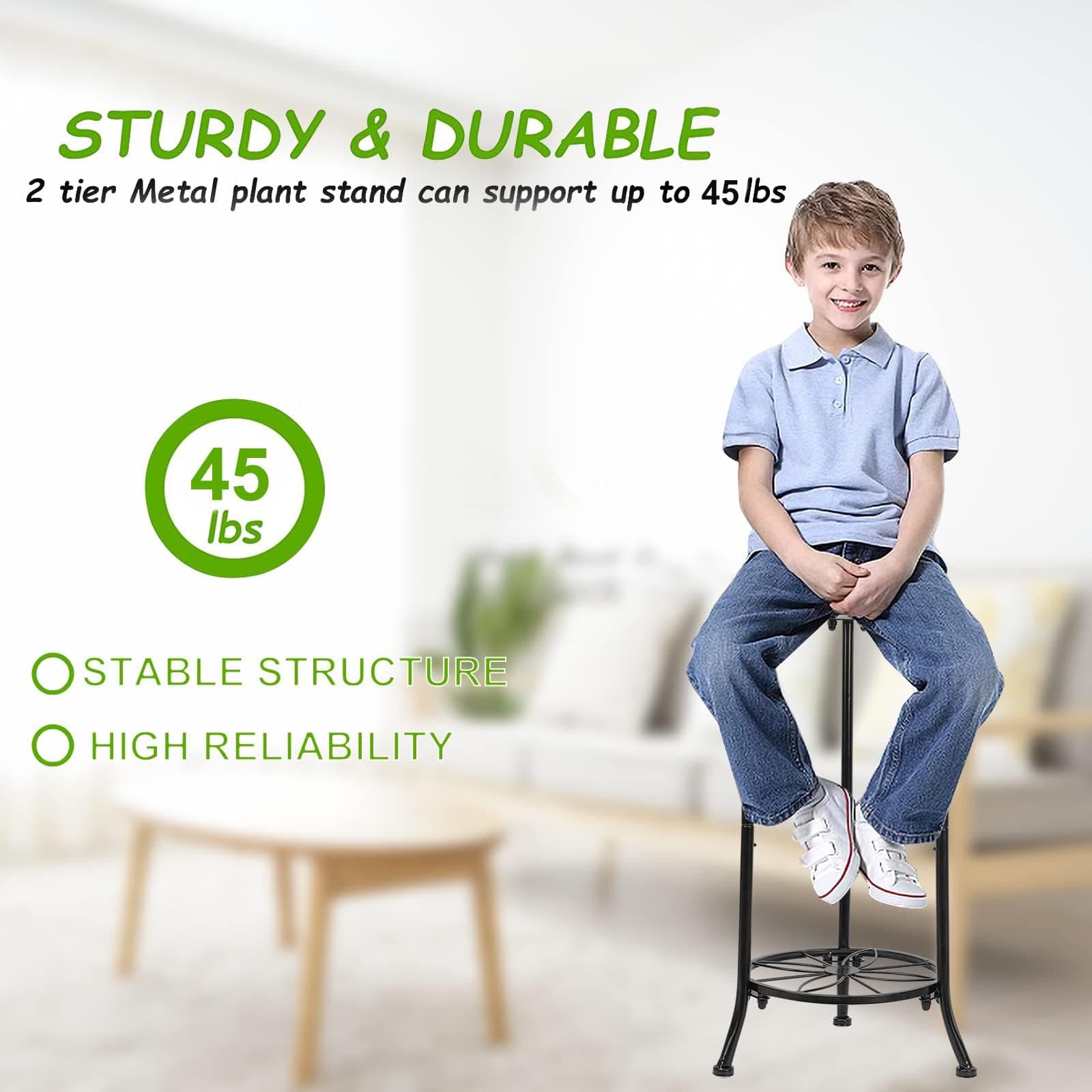 THKFUL 2Pack Plant Stand Indoor Outdoor 20.3in Heavy Duty Metal Pot Plant Stands - Thumbnail 5