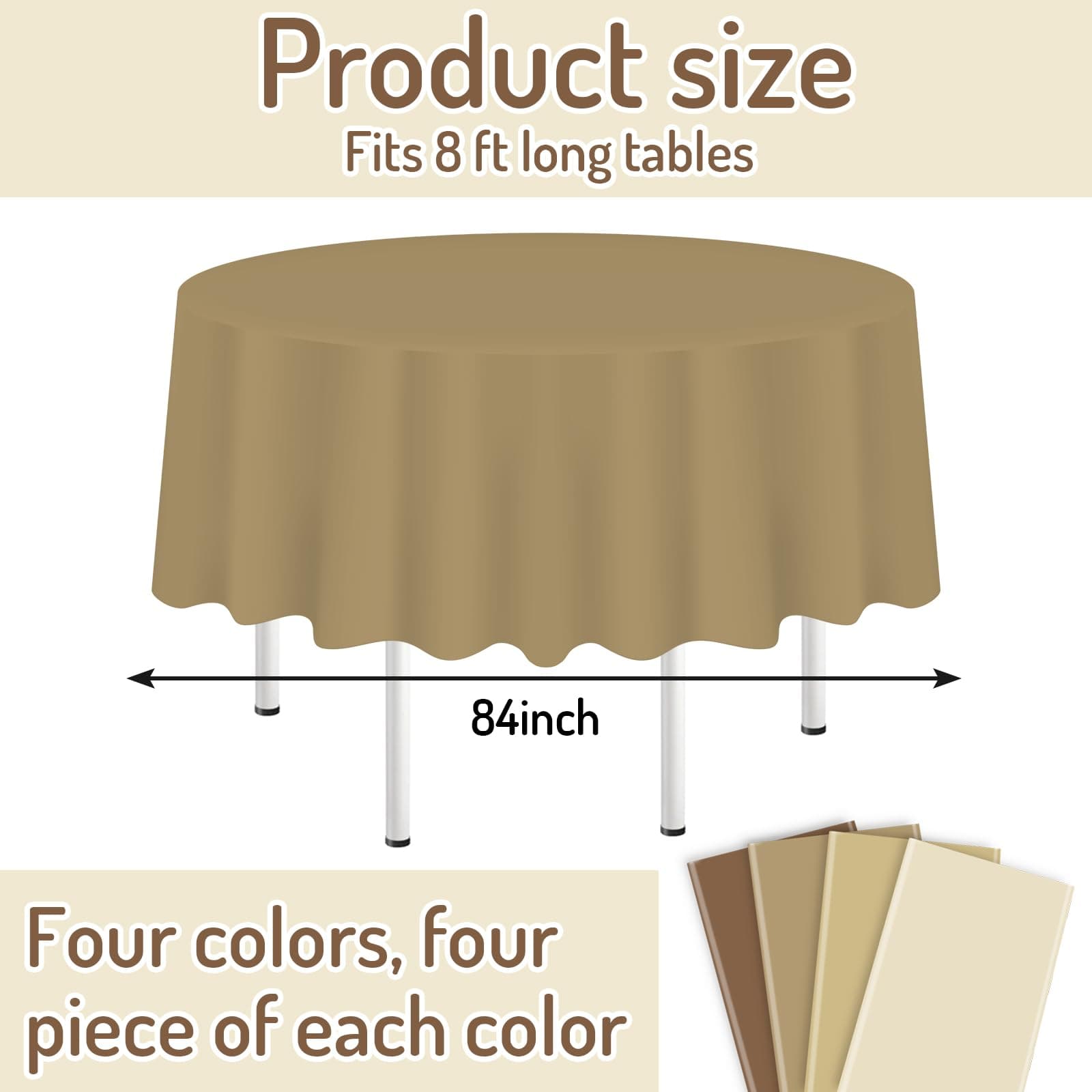 Whaline 16 Pcs Brown Gradient Plastic Tablecloth 4 Colors Round Table Cover Wate - Thumbnail 2