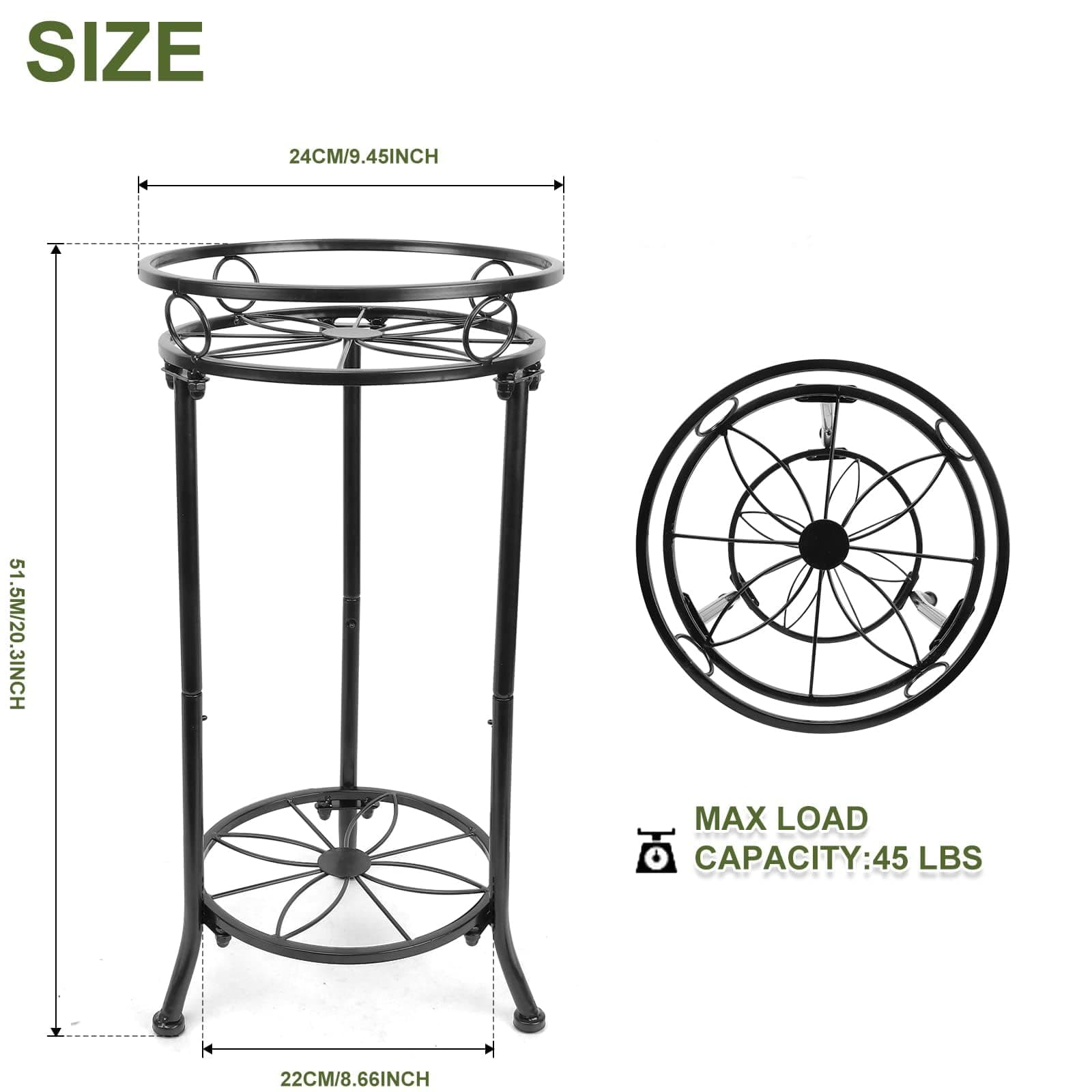 THKFUL 2Pack Plant Stand Indoor Outdoor 20.3in Heavy Duty Metal Pot Plant Stands - Thumbnail 3
