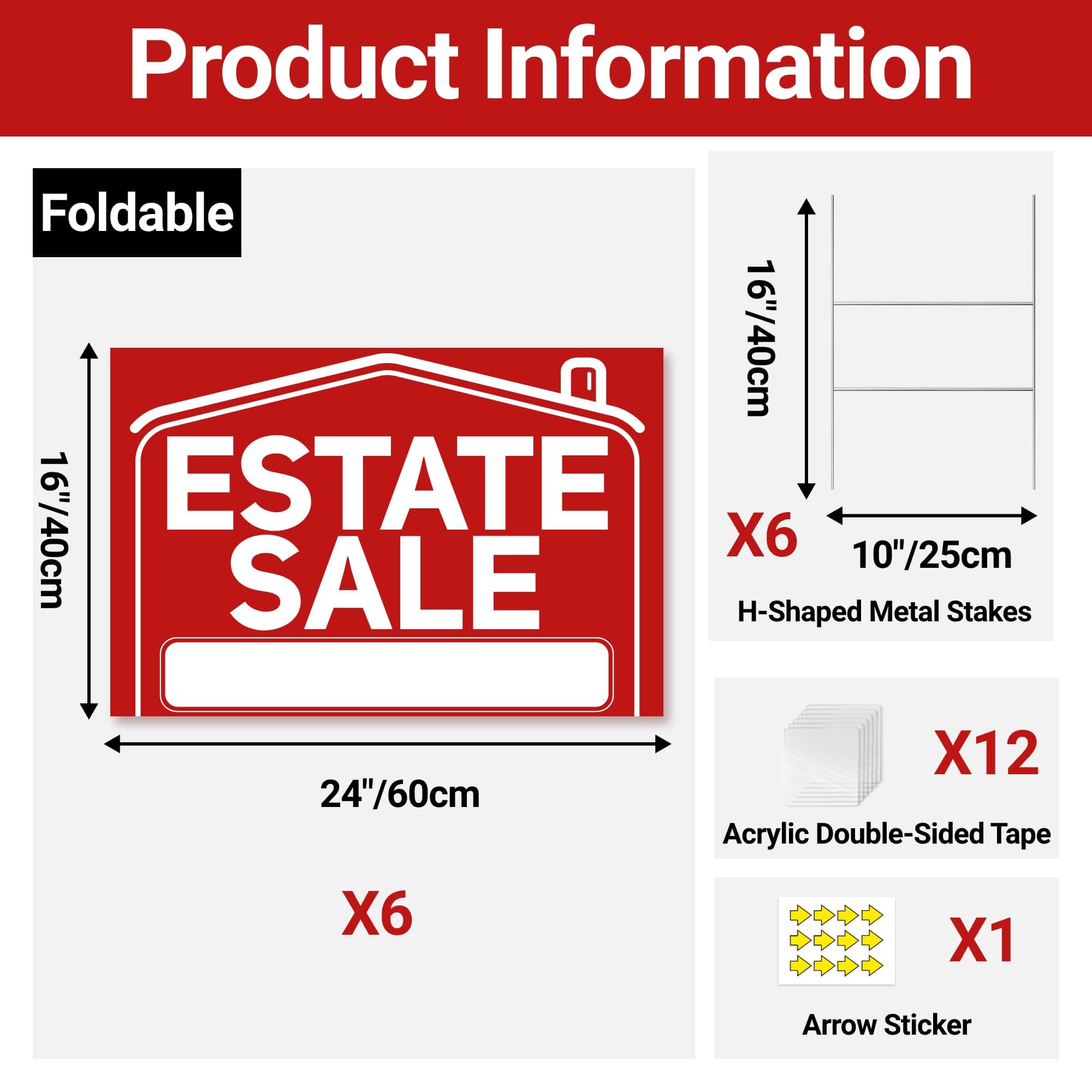 6 Pcs Estate Sale Signs with Stakes, Foldable Extra-Large Estate Sale Signs 24" - Thumbnail 2