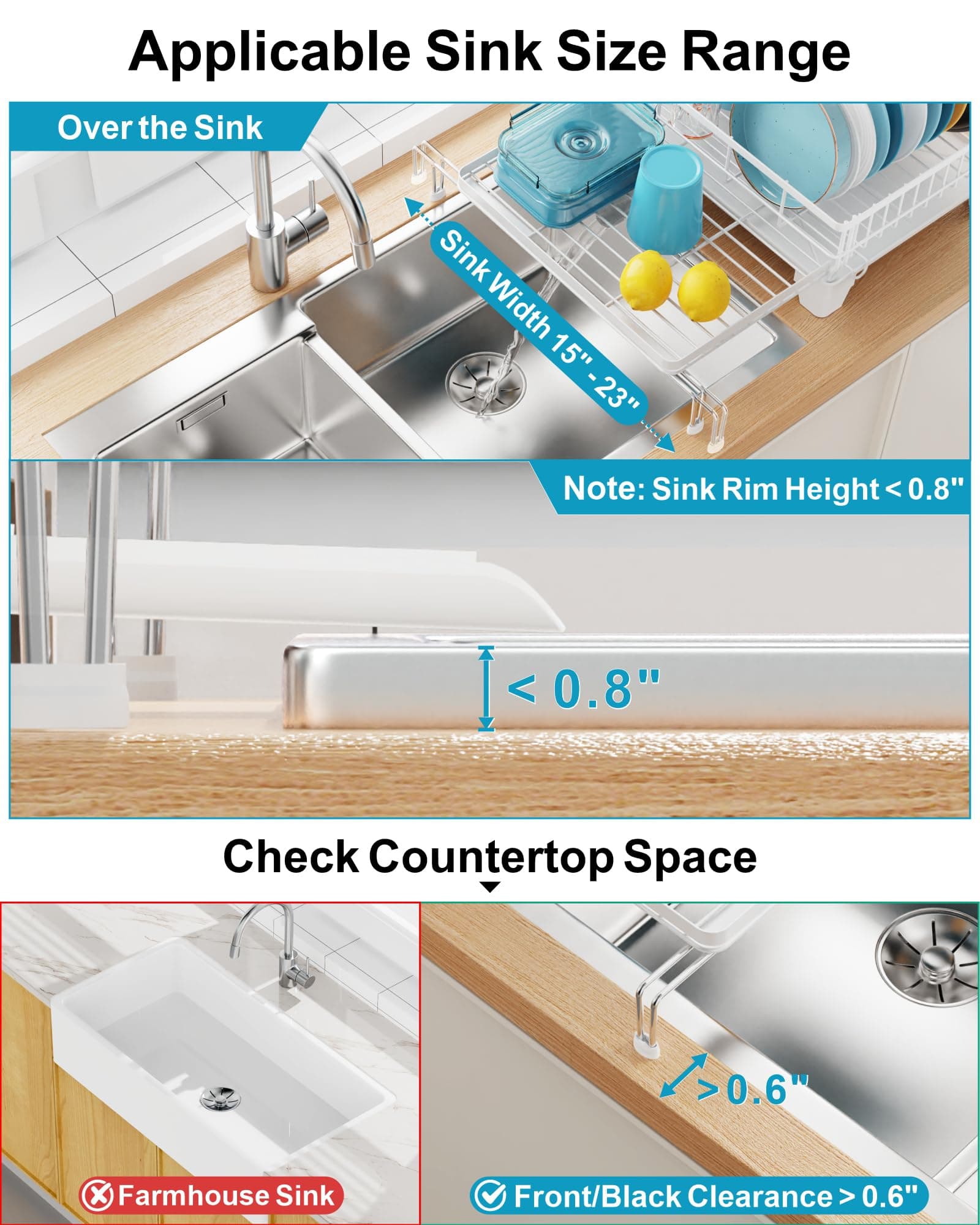 GSlife Expandable Dish Drying Rack Kitchen Counter Large Capacity 2-in-1 Rust Re - Thumbnail 3