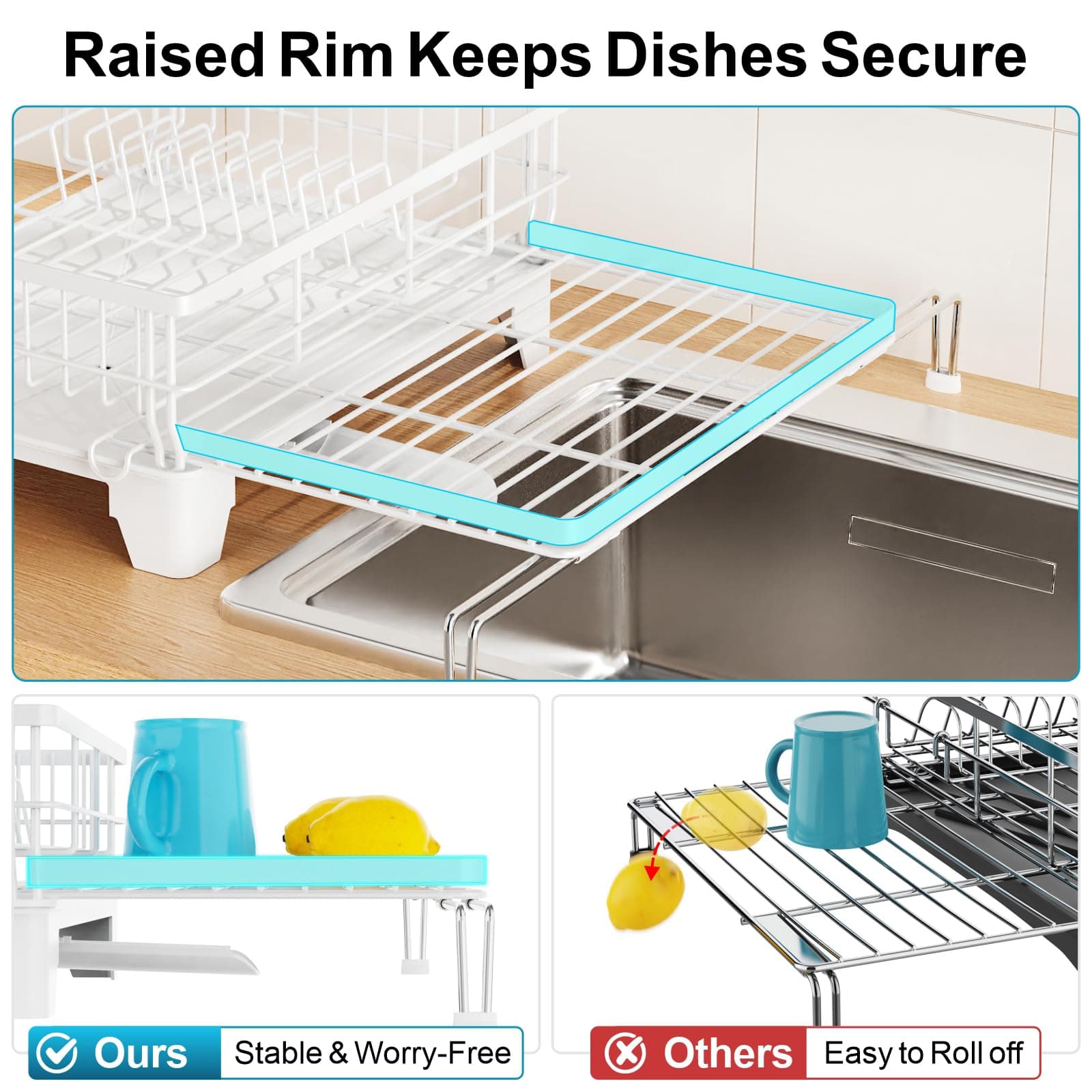 GSlife Expandable Dish Drying Rack Kitchen Counter Large Capacity 2-in-1 Rust Re - Thumbnail 5