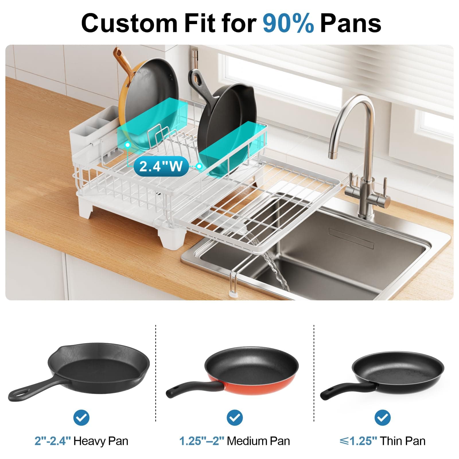 GSlife Expandable Dish Drying Rack Kitchen Counter Large Capacity 2-in-1 Rust Re - Thumbnail 6
