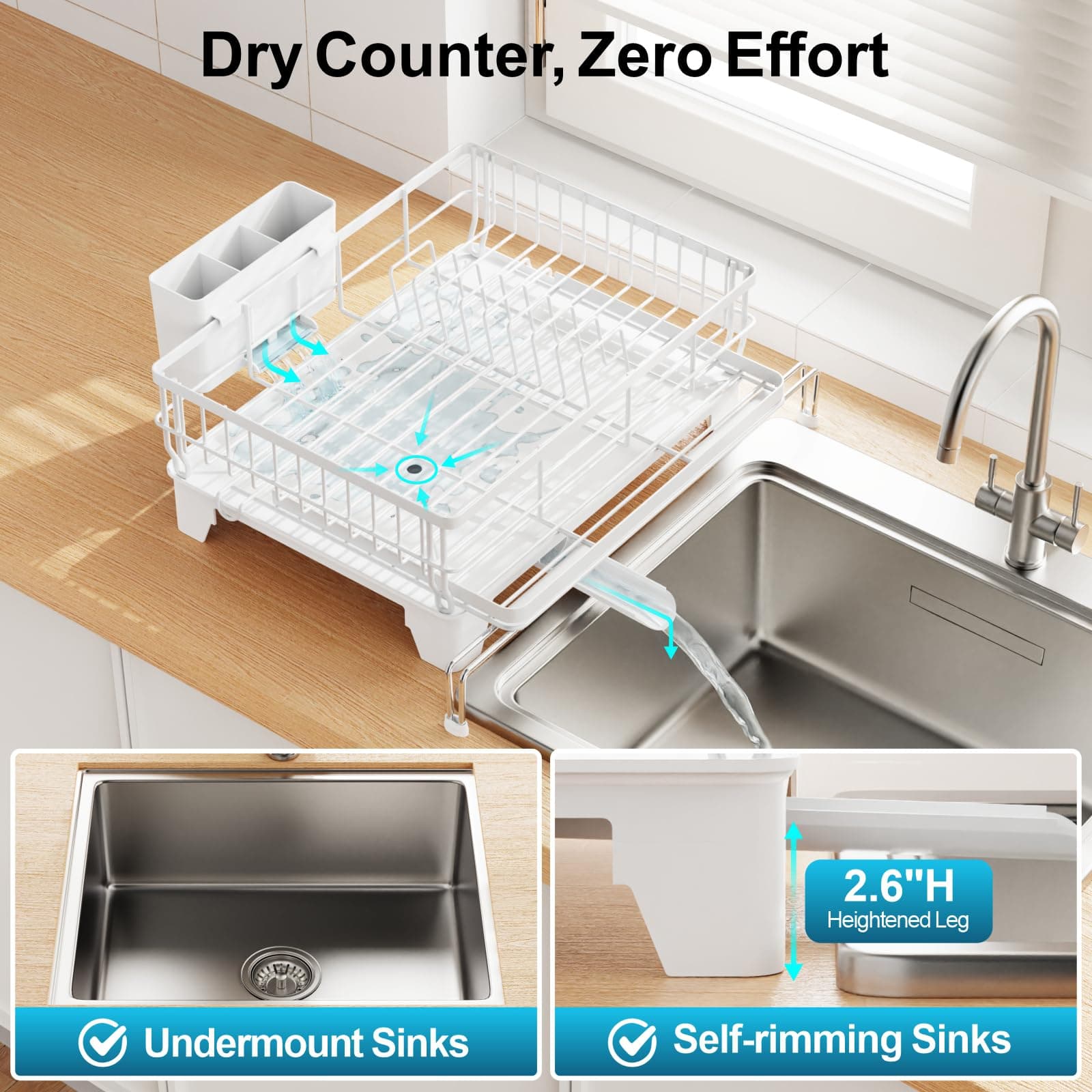 GSlife Expandable Dish Drying Rack Kitchen Counter Large Capacity 2-in-1 Rust Re - Thumbnail 8