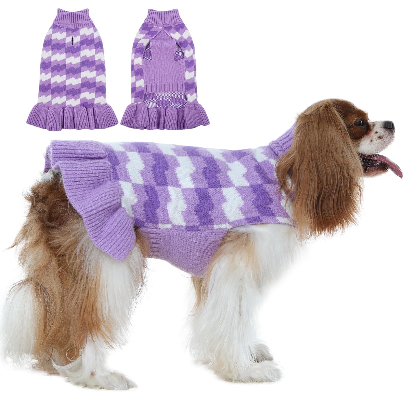 OUOBOB Girl Dog Sweater Dress for Small Medium Dogs,Dog Sweater Dress with Leash
