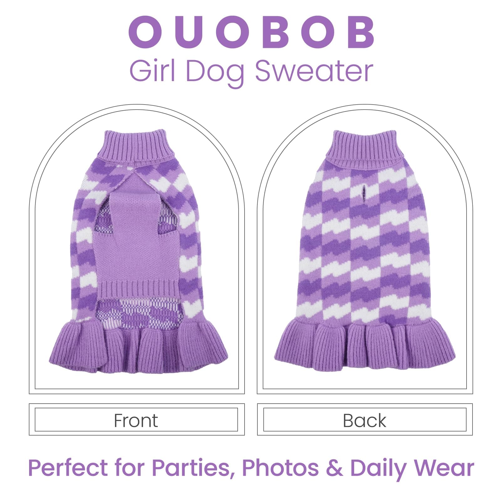 OUOBOB Girl Dog Sweater Dress for Small Medium Dogs,Dog Sweater Dress with Leash - Thumbnail 2