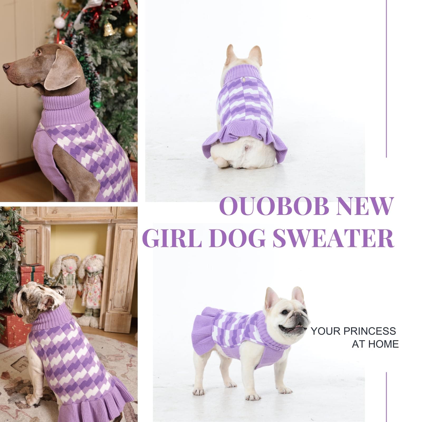 OUOBOB Girl Dog Sweater Dress for Small Medium Dogs,Dog Sweater Dress with Leash - Thumbnail 8