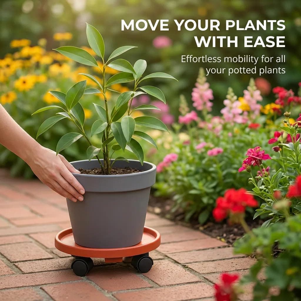 Tulpeed Rolling Plant Stand with Wheels 5 Pack 15.7 Inch Plant Caddy with Wheels - Thumbnail 3