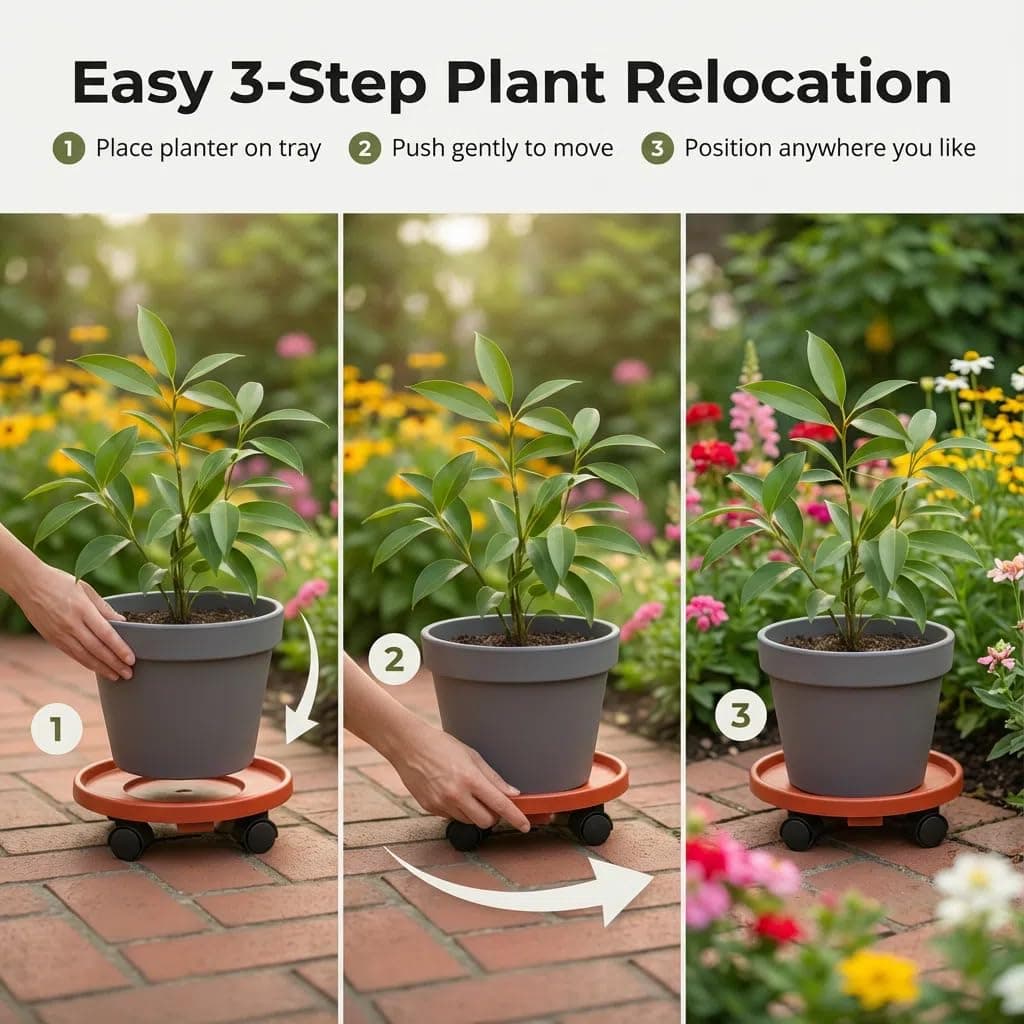 Tulpeed Rolling Plant Stand with Wheels 5 Pack 15.7 Inch Plant Caddy with Wheels - Thumbnail 5