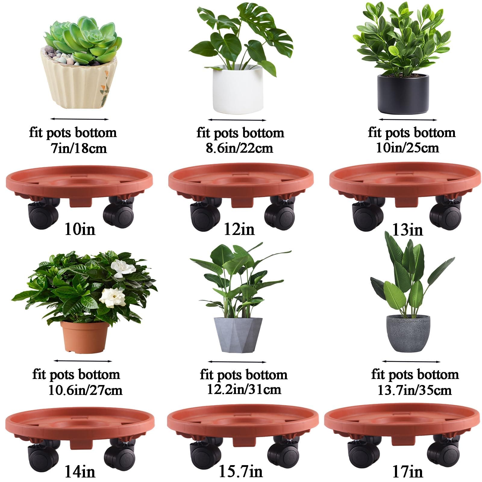 Tulpeed Rolling Plant Stand with Wheels 5 Pack 15.7 Inch Plant Caddy with Wheels - Thumbnail 6