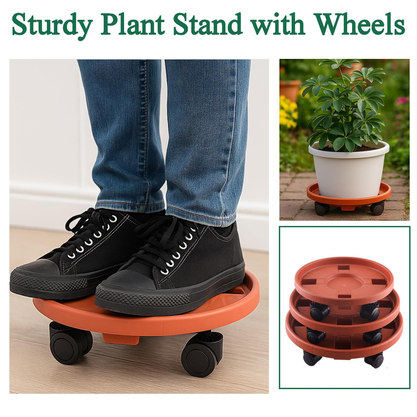 Tulpeed Rolling Plant Stand with Wheels 5 Pack 15.7 Inch Plant Caddy with Wheels - Thumbnail 7