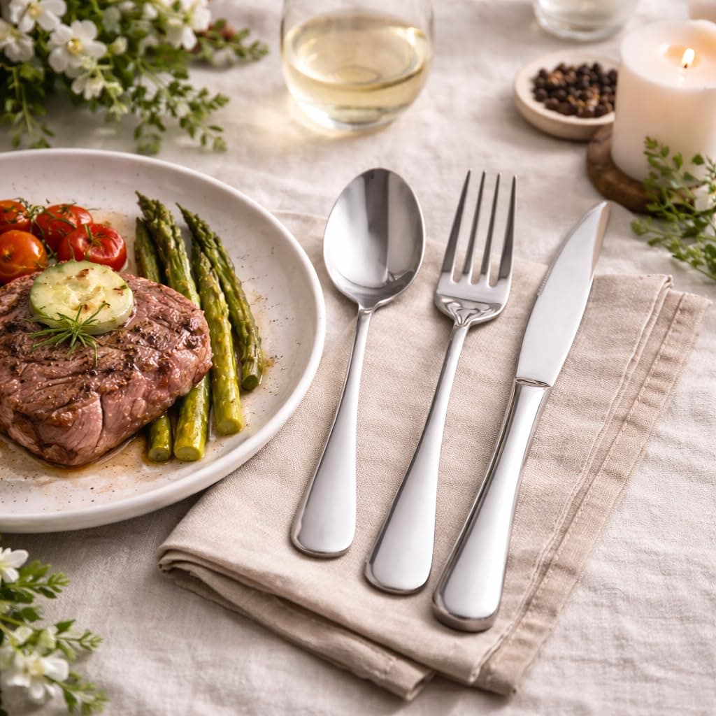 Silverware Set 20-Piece, Stainless Steel Flatware Cutlery Set for 4, Mirror Poli - Thumbnail 2