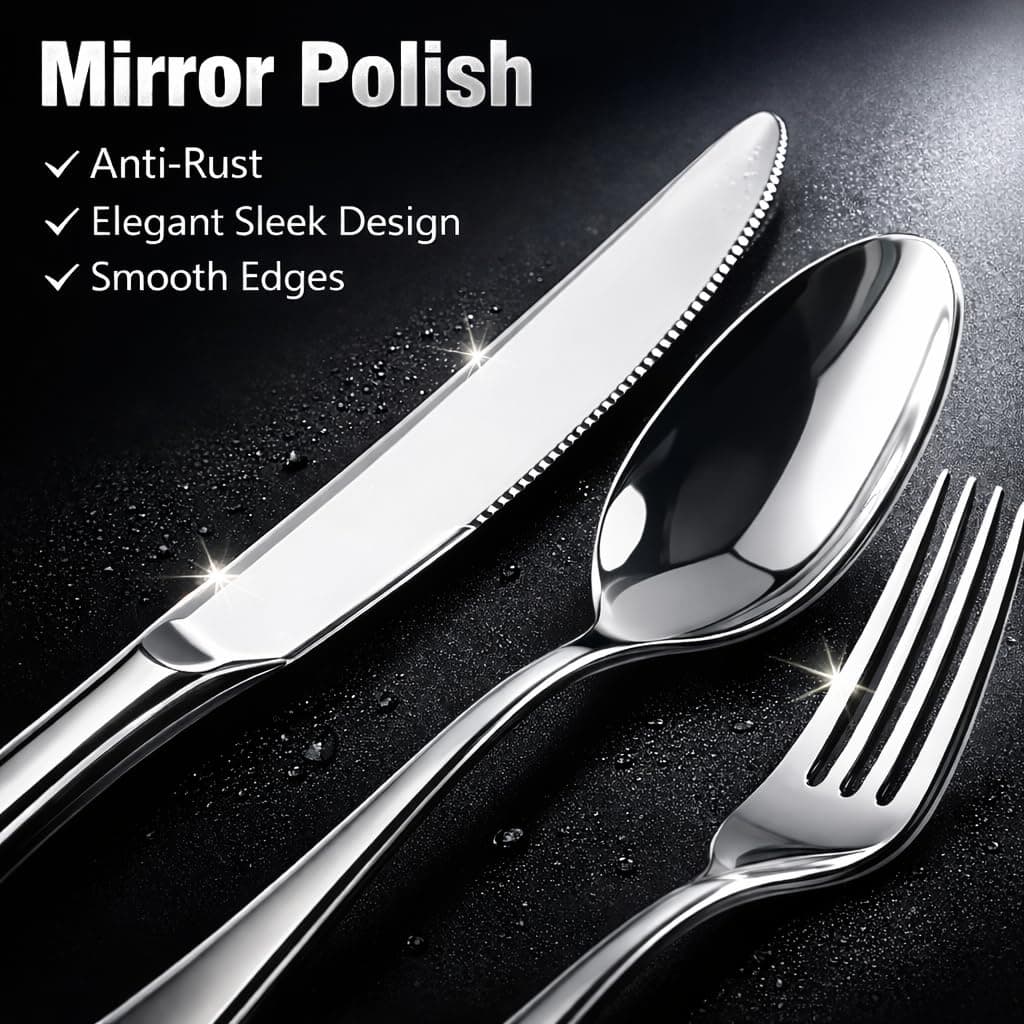 Silverware Set 20-Piece, Stainless Steel Flatware Cutlery Set for 4, Mirror Poli - Thumbnail 4