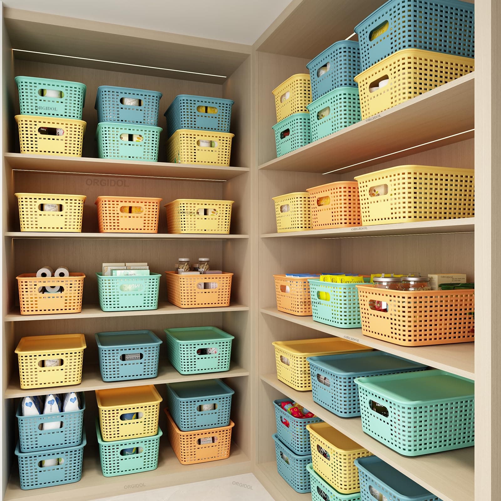 ORGIDOL Plastic Storage Basket with Lids 12 Pack Stackable Colorful Storage Bins - Thumbnail 3