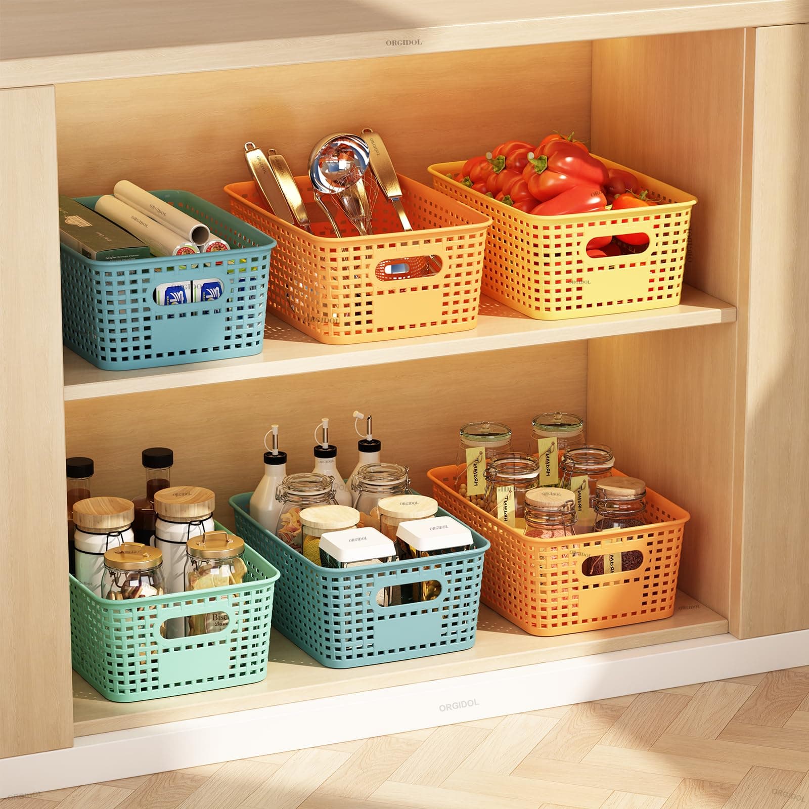 ORGIDOL Plastic Storage Basket with Lids 12 Pack Stackable Colorful Storage Bins - Thumbnail 5
