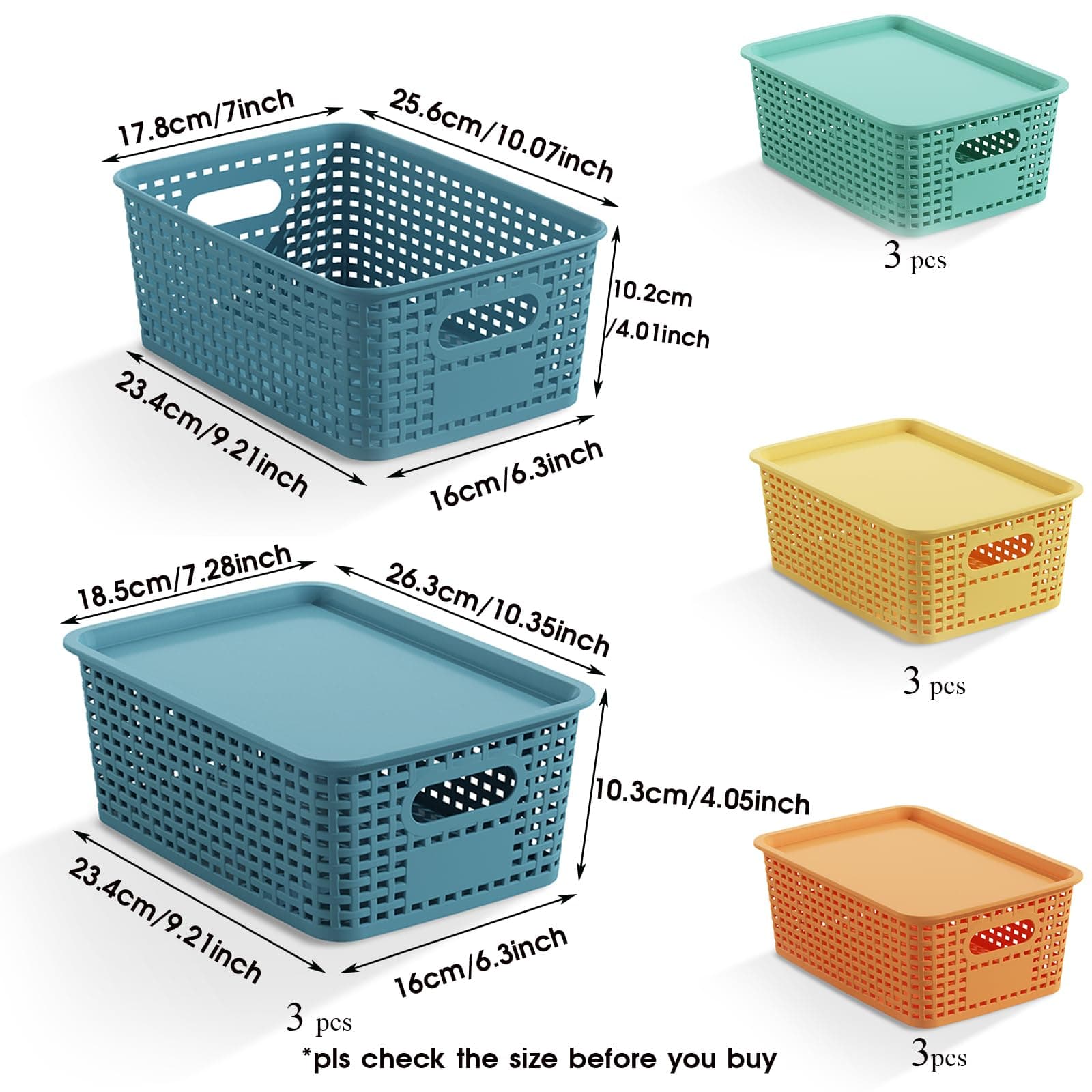 ORGIDOL Plastic Storage Basket with Lids 12 Pack Stackable Colorful Storage Bins - Thumbnail 7