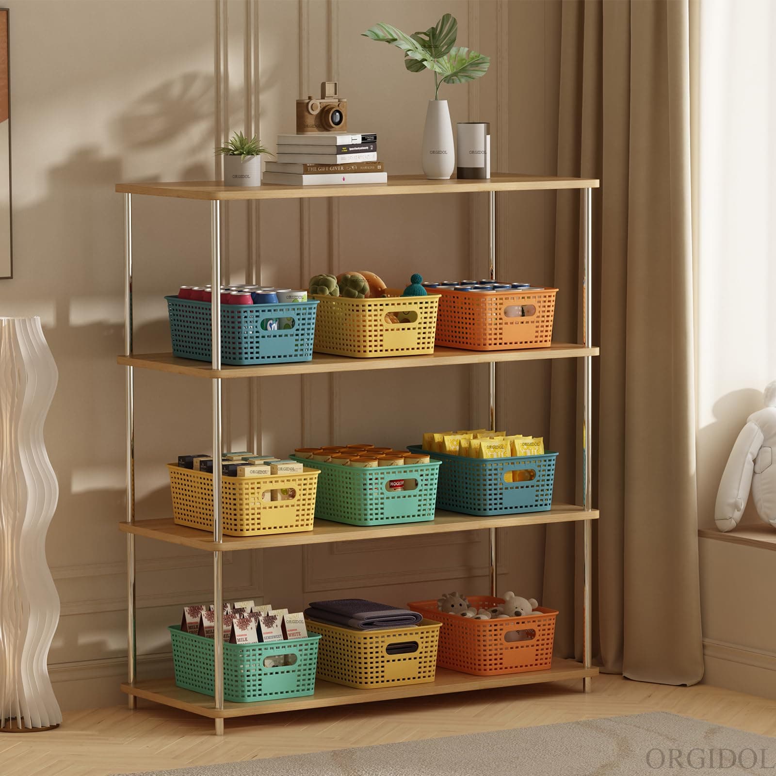 ORGIDOL Plastic Storage Basket with Lids 12 Pack Stackable Colorful Storage Bins - Thumbnail 9
