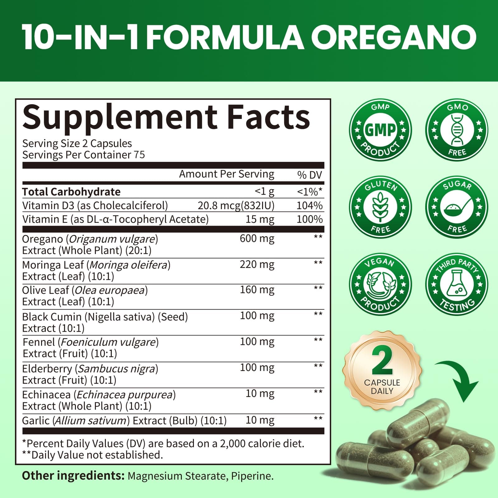 2PCS Oil of Oregano with Black Seed Oil - Oregano Oil Capsules Organic | Moringa - Thumbnail 2