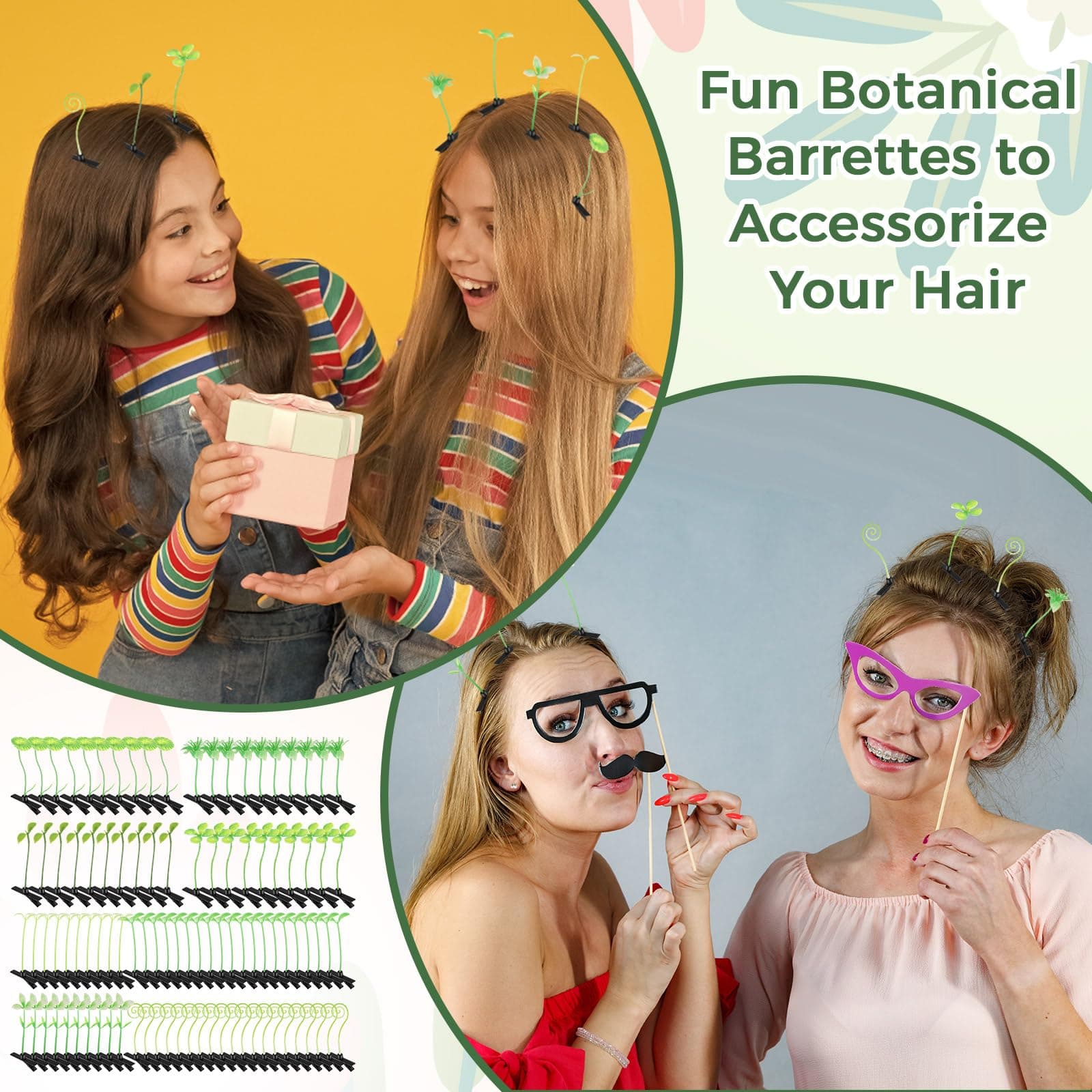 Tigeen 200 Pcs Rave Sprouts Bean Sprout Funny Hair Clips Mixed Style Plant Hairp - Thumbnail 6