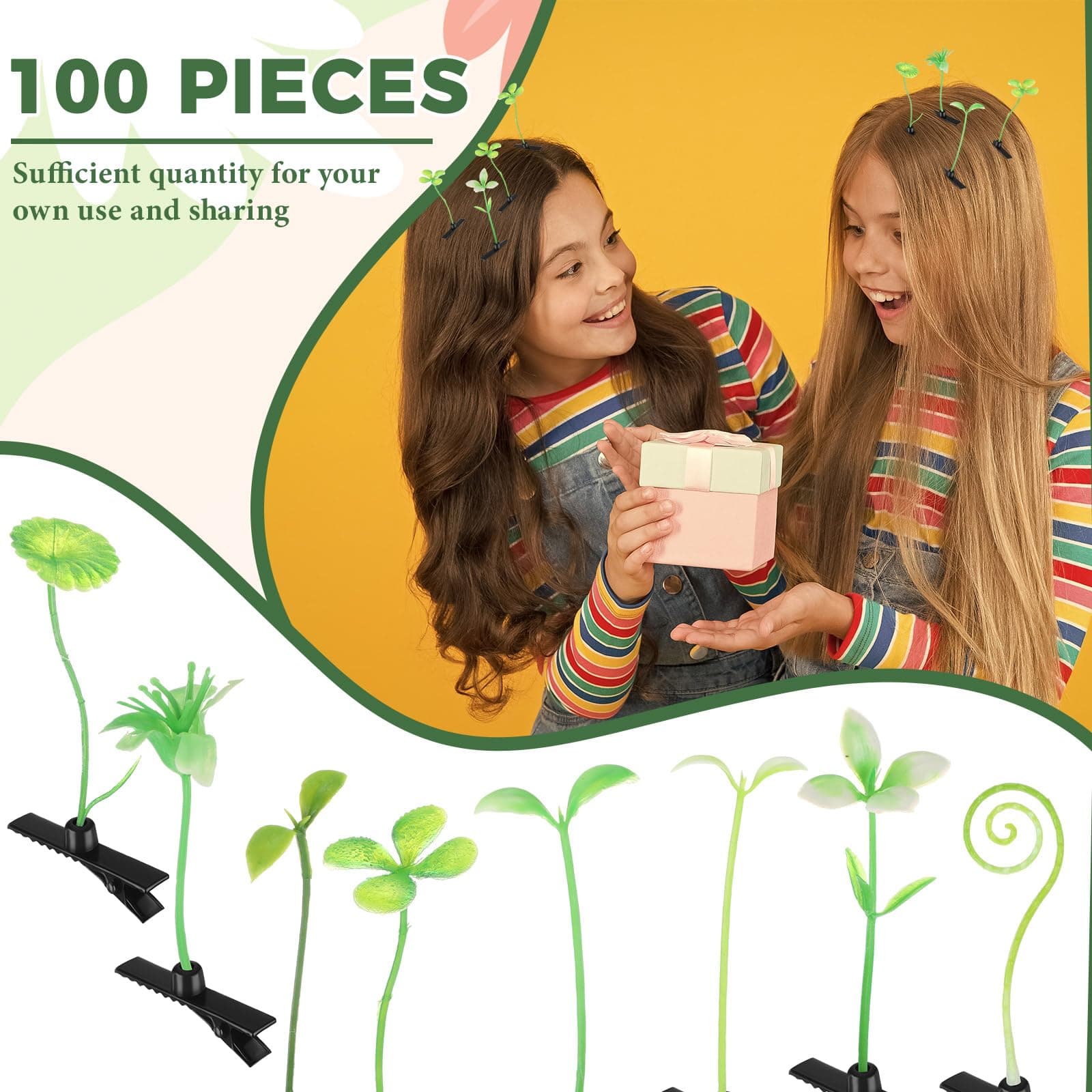 Tigeen 200 Pcs Rave Sprouts Bean Sprout Funny Hair Clips Mixed Style Plant Hairp - Thumbnail 5