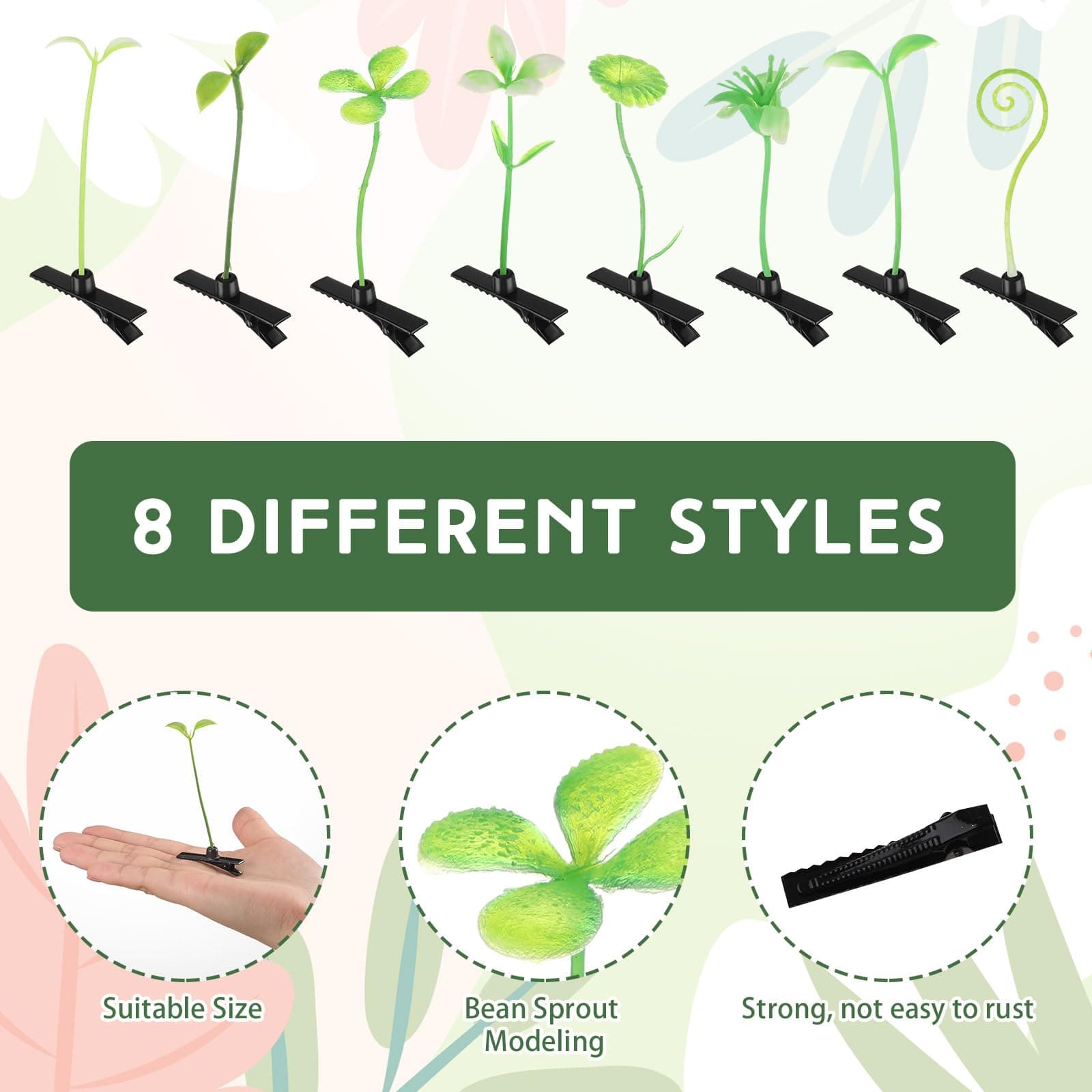 Tigeen 200 Pcs Rave Sprouts Bean Sprout Funny Hair Clips Mixed Style Plant Hairp - Thumbnail 2