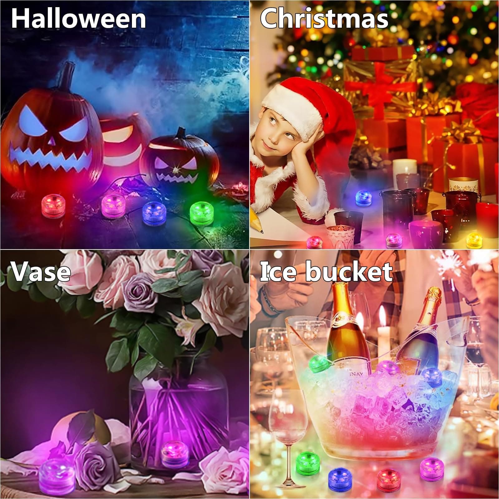 RGB Waterproof Submersible LED Lights 12PCS with Remote & Timer Battery-Operated - Thumbnail 6
