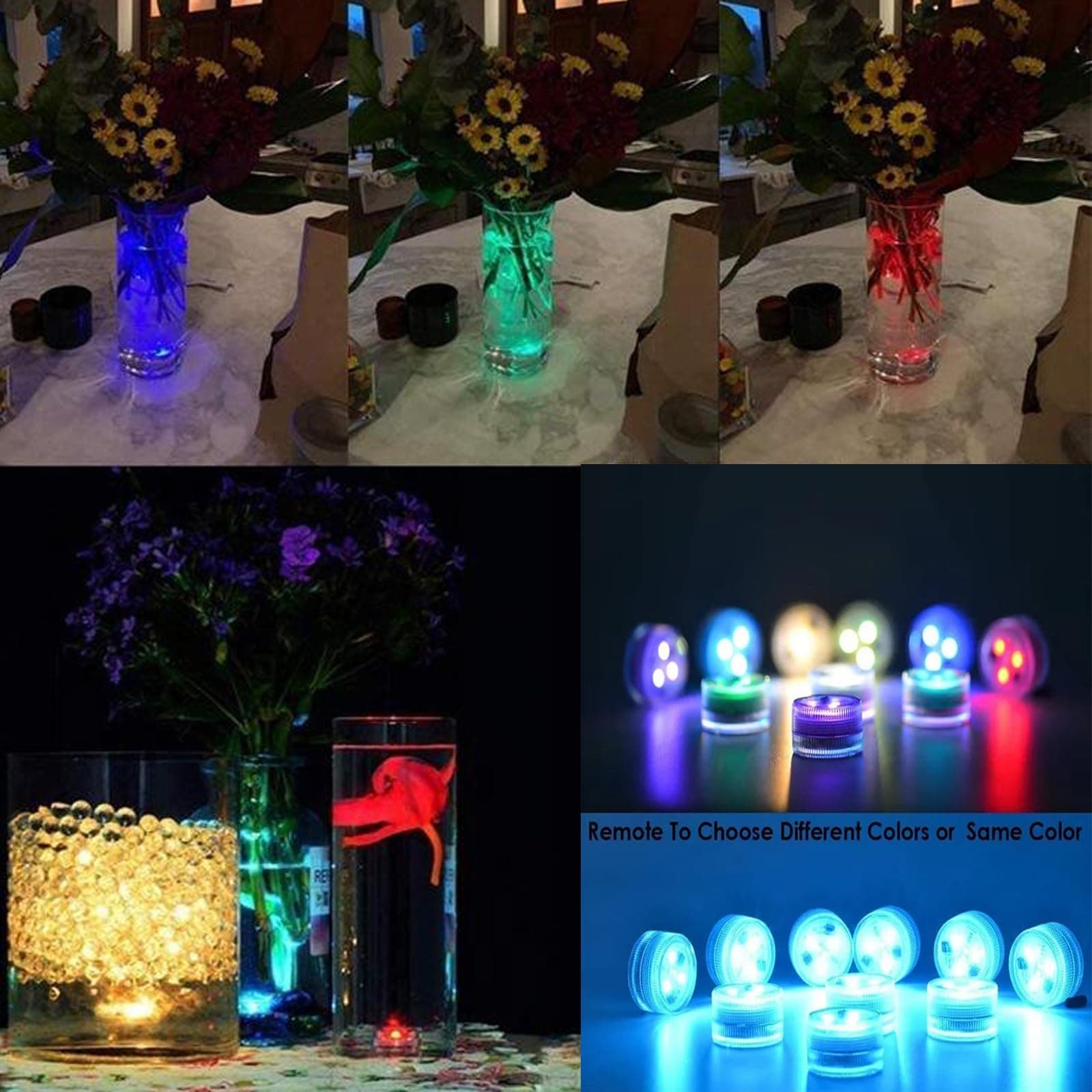 RGB Waterproof Submersible LED Lights 12PCS with Remote & Timer Battery-Operated - Thumbnail 5