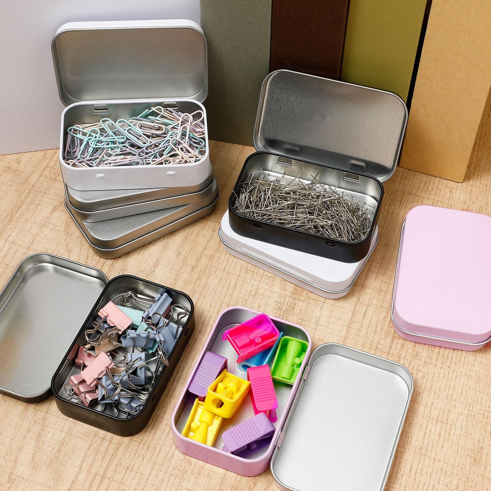 Meekoo 162 Pcs Metal Small Tins with Lids Rectangular Storage Container Kit 80 T - Thumbnail 6