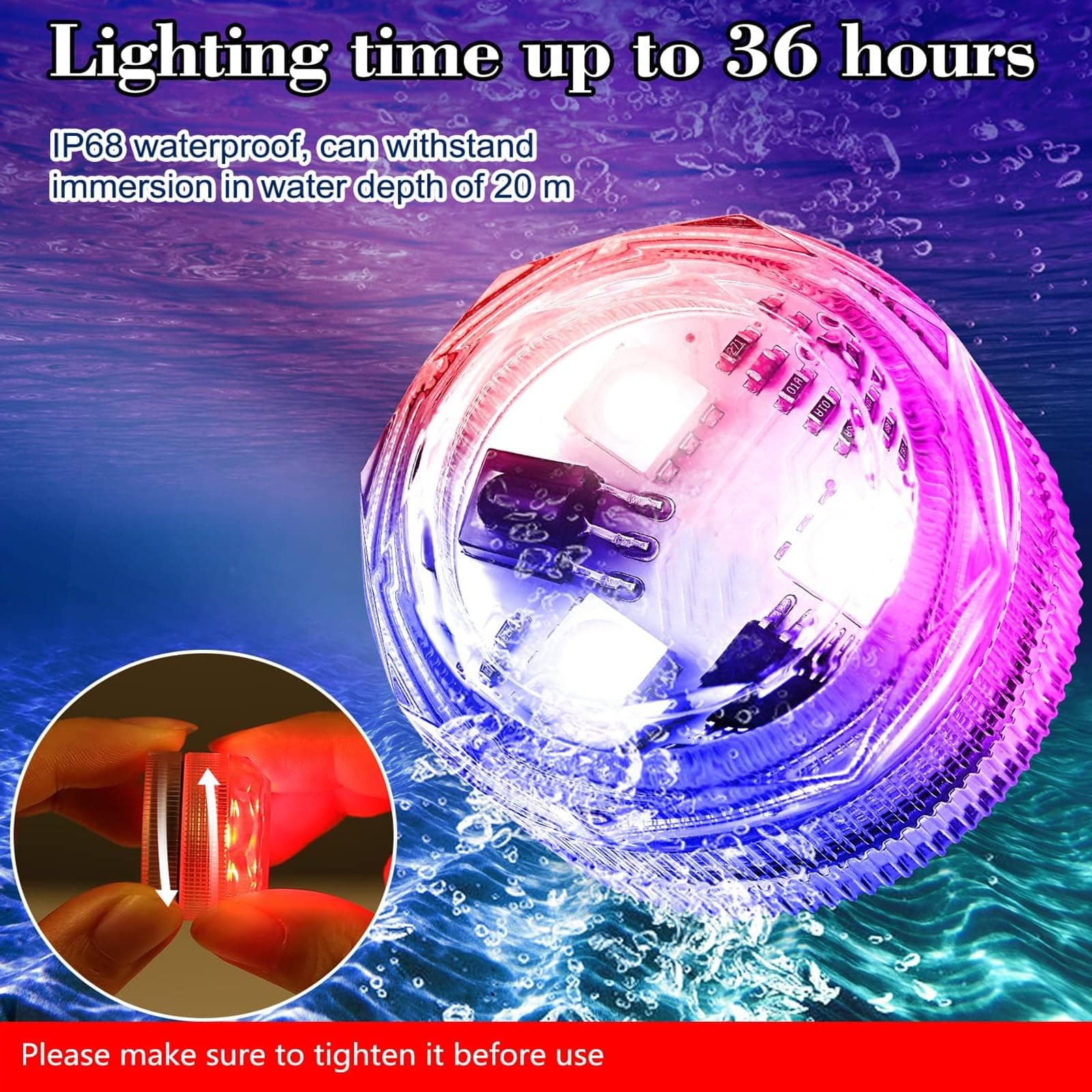 RGB Waterproof Submersible LED Lights 12PCS with Remote & Timer Battery-Operated - Thumbnail 4