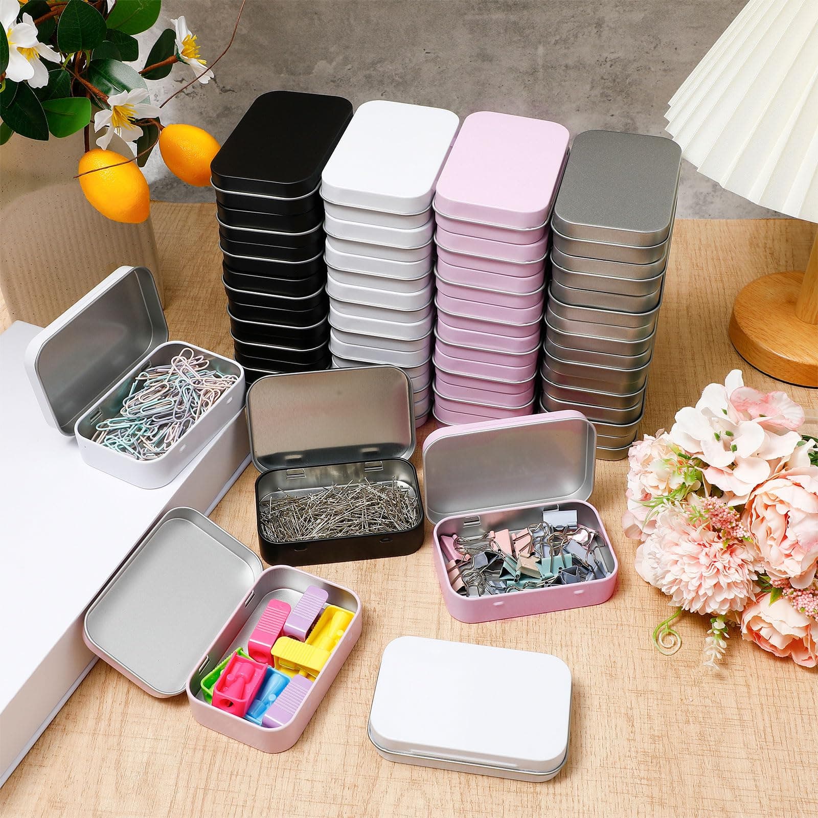 Meekoo 162 Pcs Metal Small Tins with Lids Rectangular Storage Container Kit 80 T - Thumbnail 5