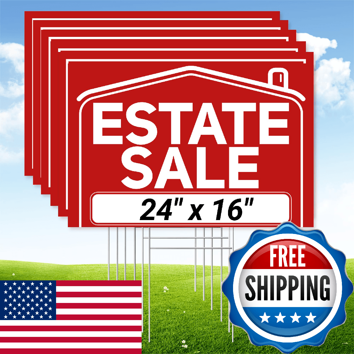 6 Pcs Estate Sale Signs with Stakes, Foldable Extra-Large Estate Sale Signs 24"