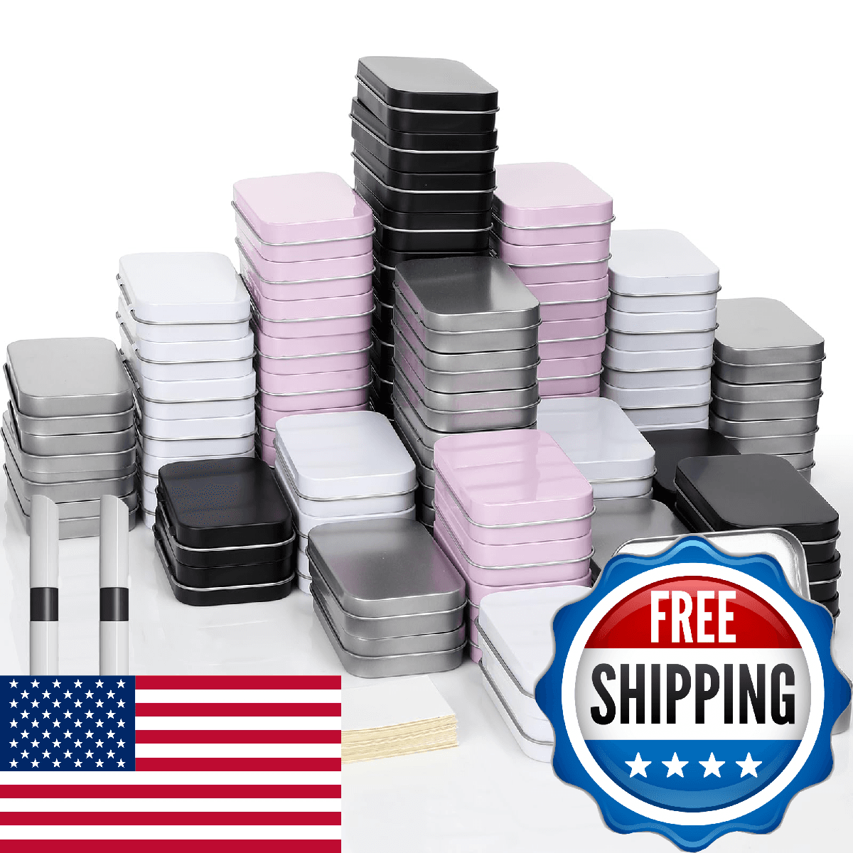 Meekoo 162 Pcs Metal Small Tins with Lids Rectangular Storage Container Kit 80 T