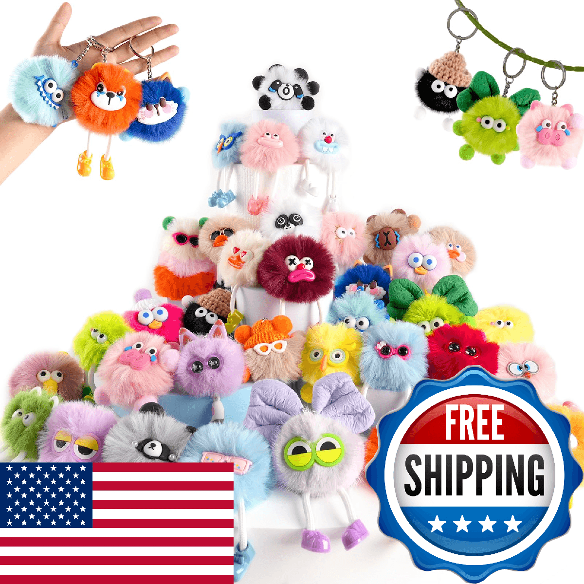 Kids Keychains, 36 Pcs Cute Plush Toy Keychains for Boys Girls Birthday Valentin