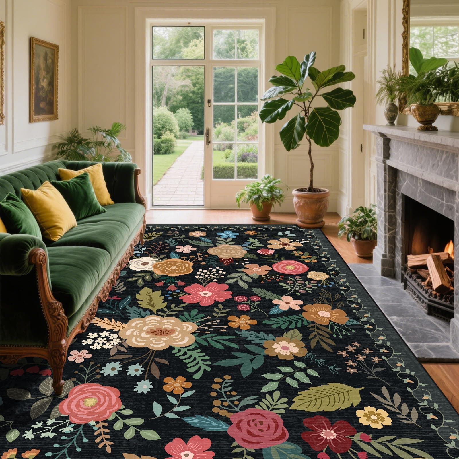 6x9 Area Rug Floral Rugs for Living Room Stain-Resistant Washable Non-Slip Indoo
